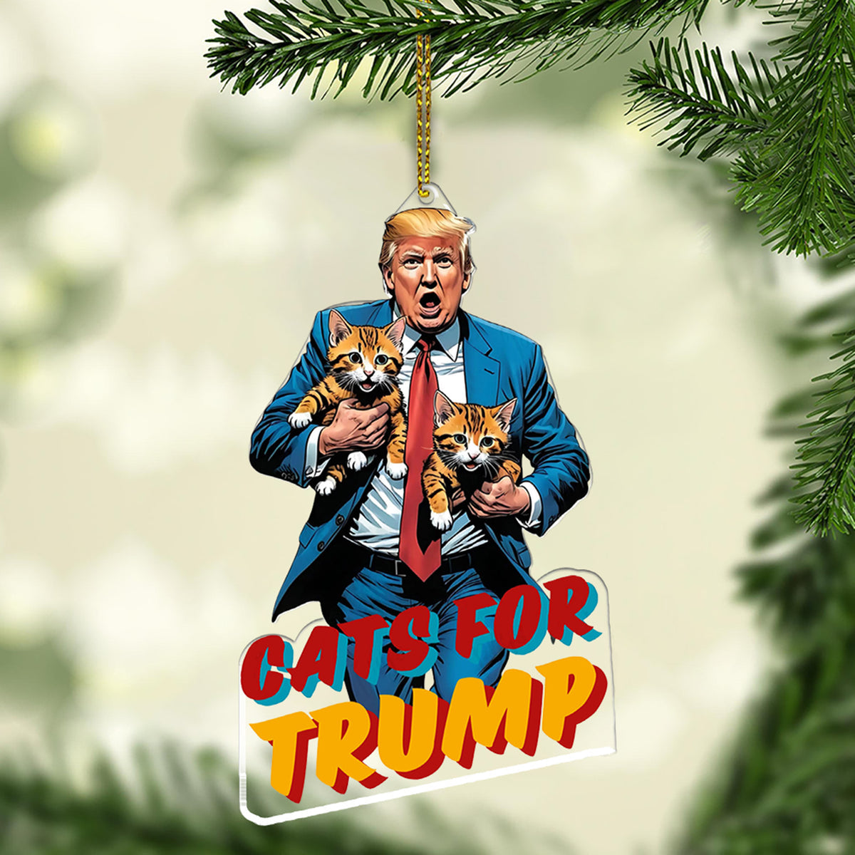 Cats For Trump Acrylic Christmas Ornament, Funny Political Ornament