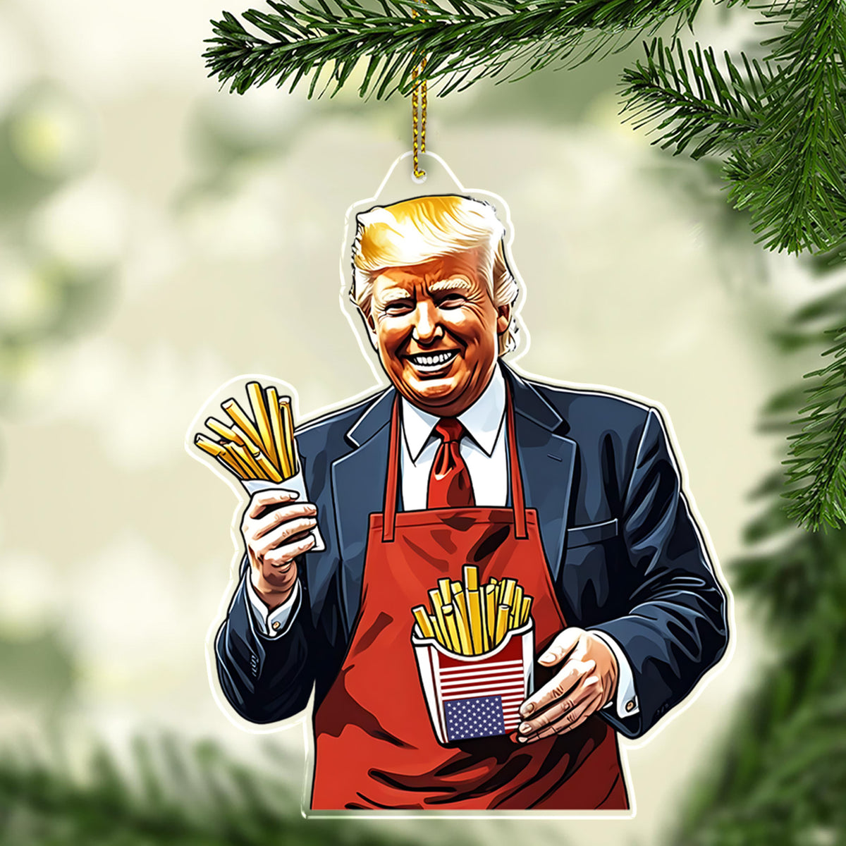 Trumpmaga Fries Funny Acrylic Christmas Ornament, 47th President, Christmas Gifts