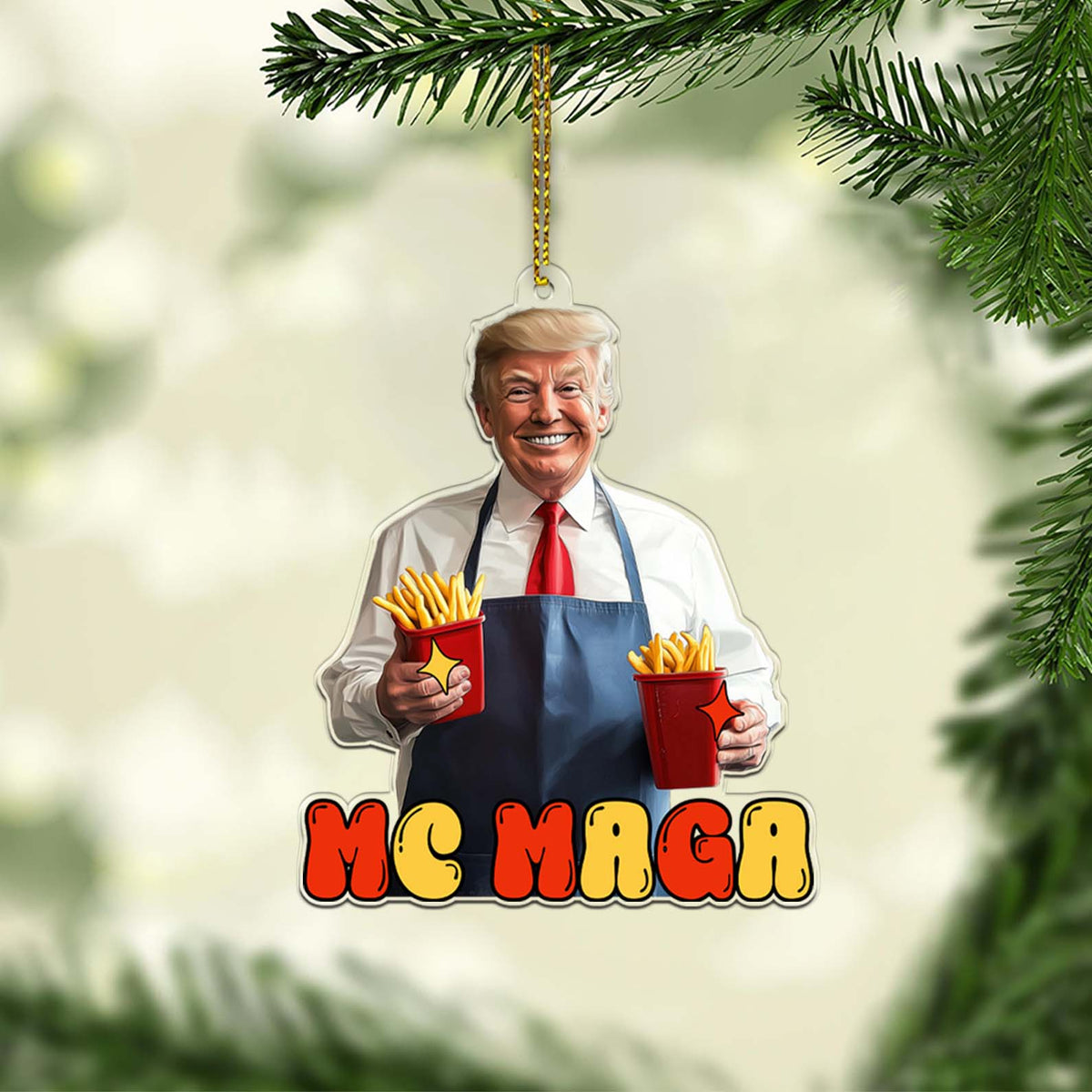 Trumpmaga Fries Funny Acrylic Christmas Ornament, 47th President, Christmas Decor