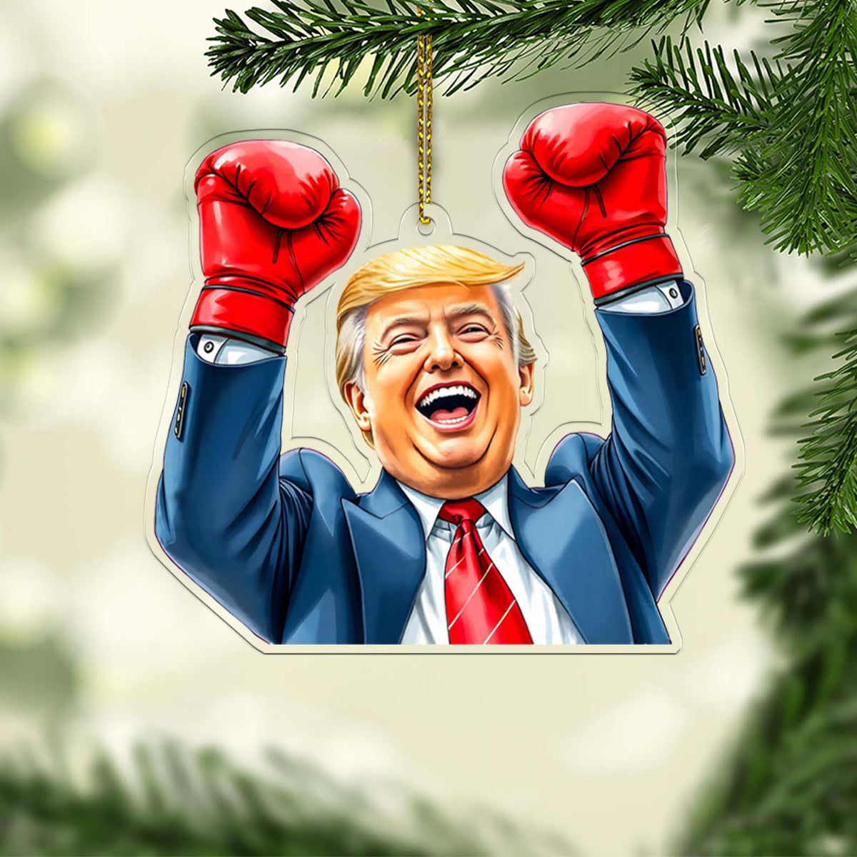 Trumpboxing Funny Acrylic Christmas Ornament, Christmas Decor