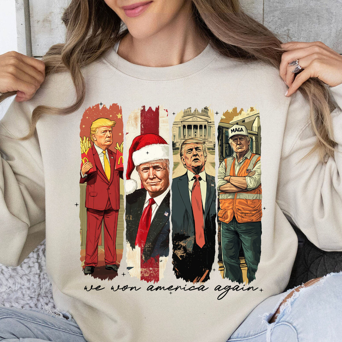 We Won America Again Trump2024 Funny Christmas Sweatshirt, Funny Political Shirts