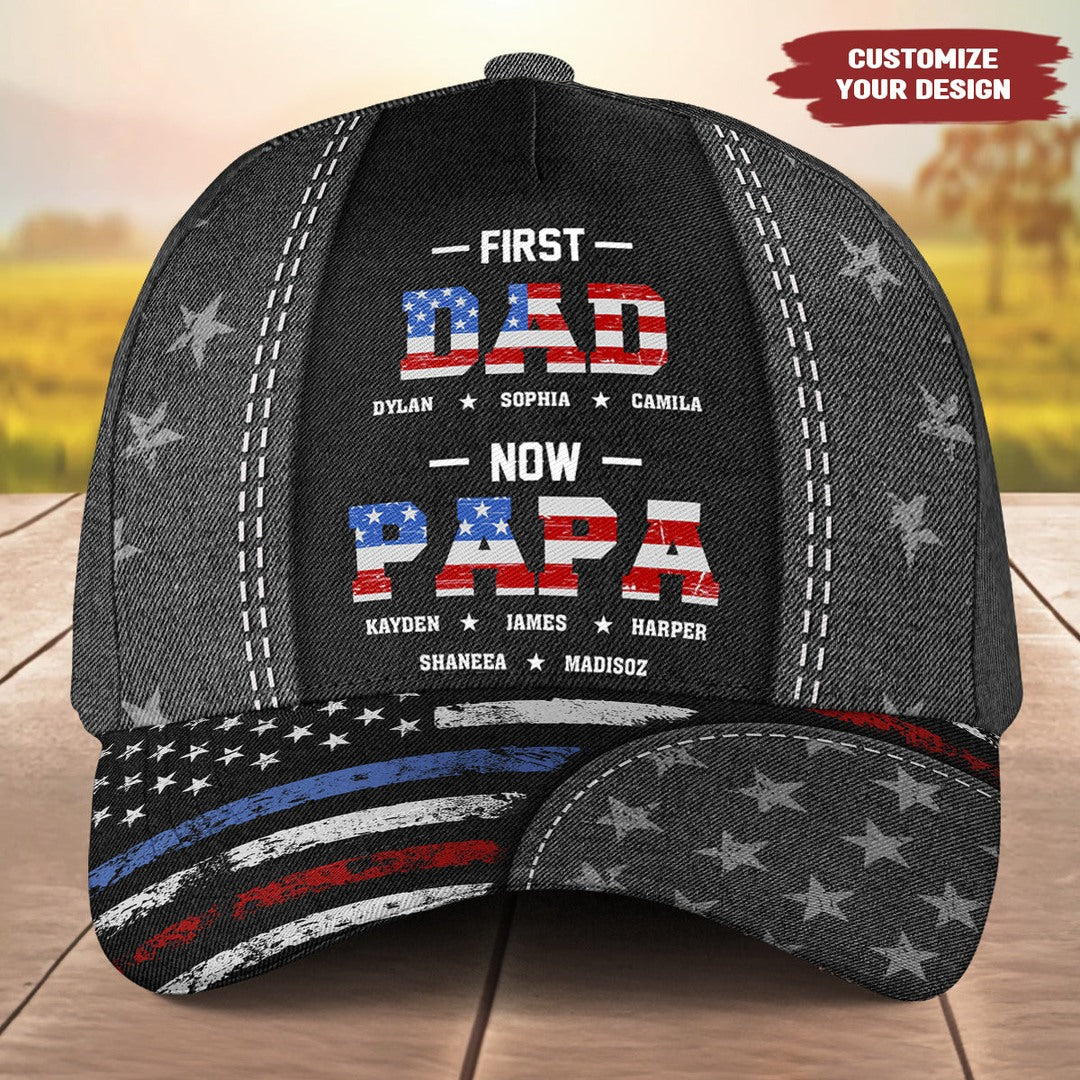 First Dad Now Papa Custom Printed Hat, Father's Day Gift For Grandpa, Personalized Gift For Dad