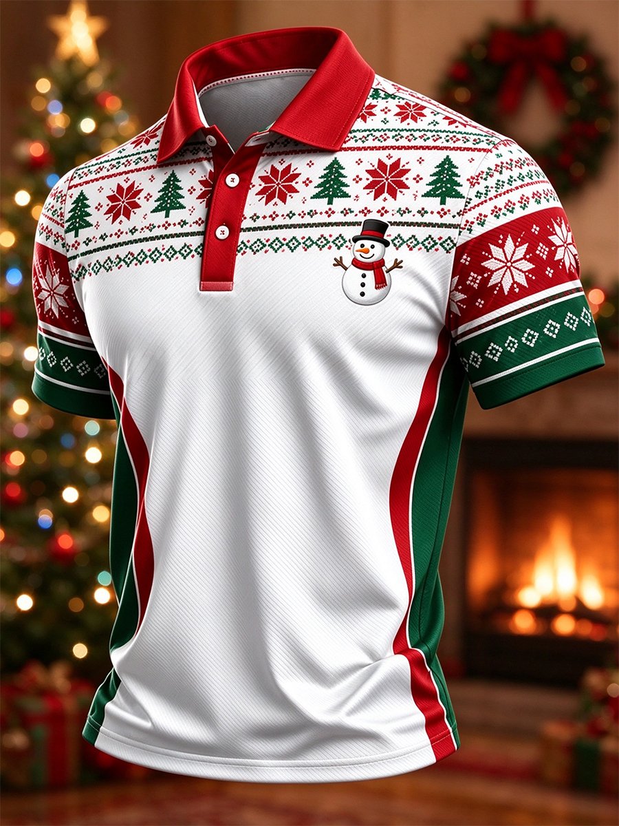 Snowman Nordic Fair Isle Christmas Polo Shirt for Men