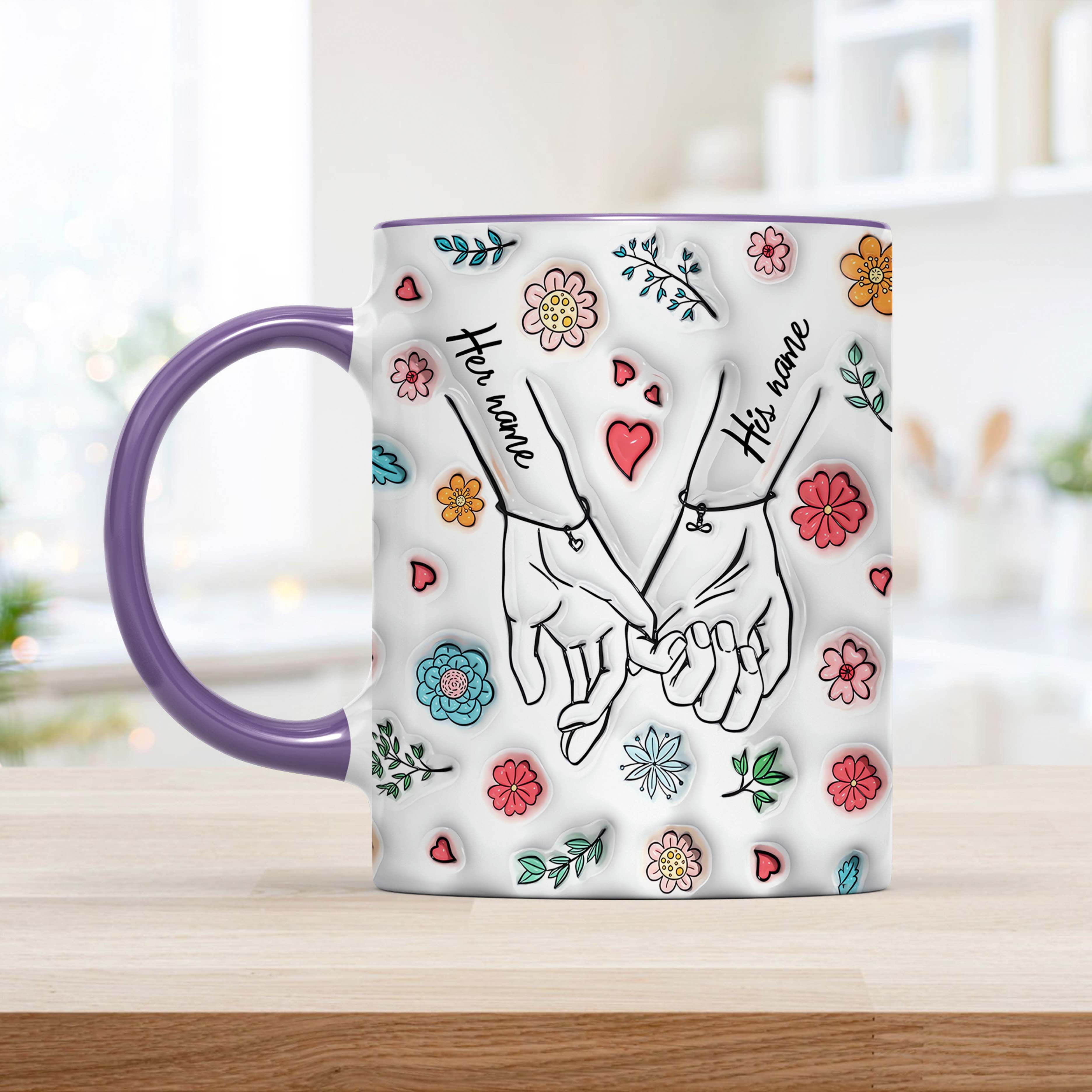 Holding Hand Custom Photo Accent Mug, Valentine Coffee Mug, Couple Mug, Valentine's Day Gift