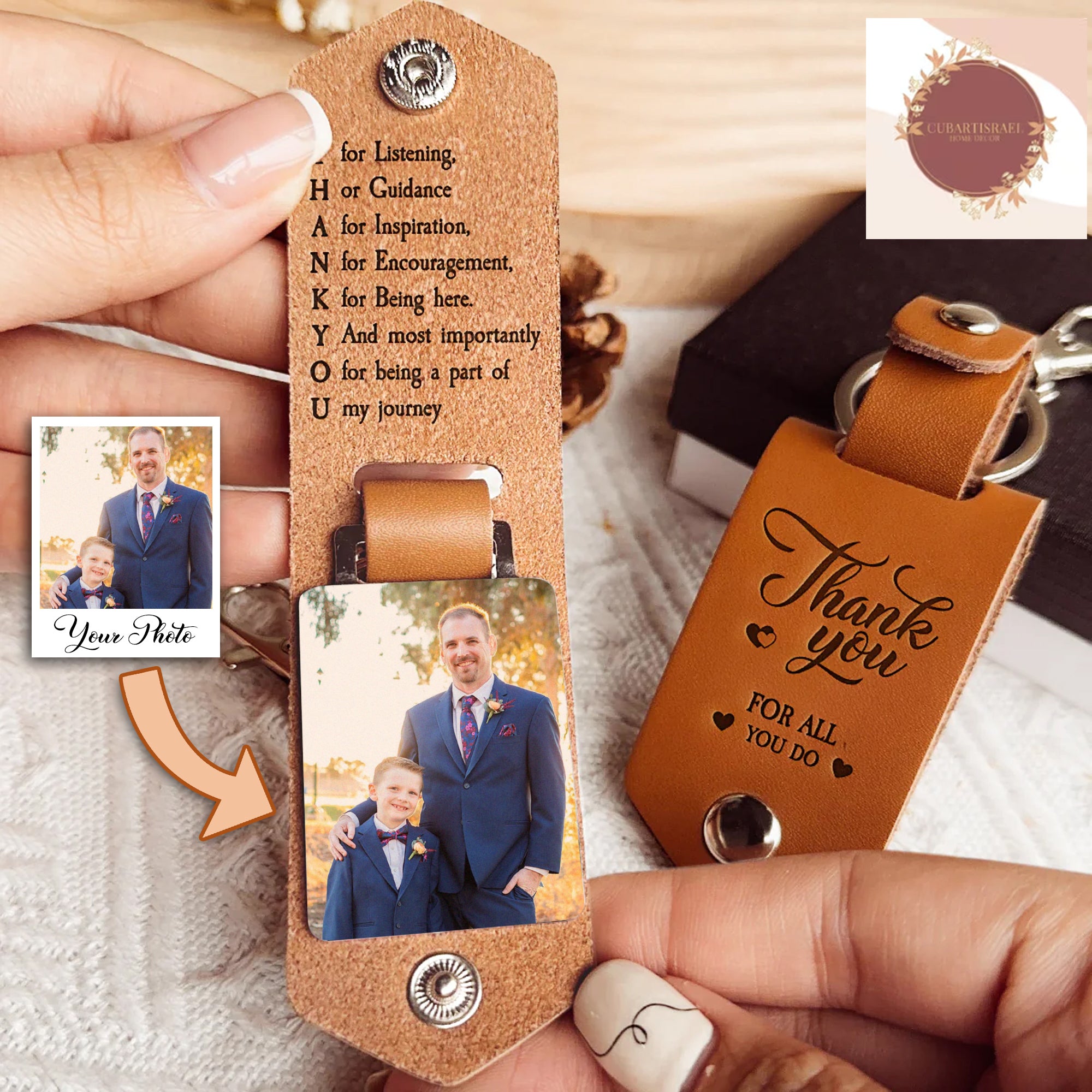 Thank You Gifts For Coworker Personalized Photo Leather Keychain, Gift For Coworker