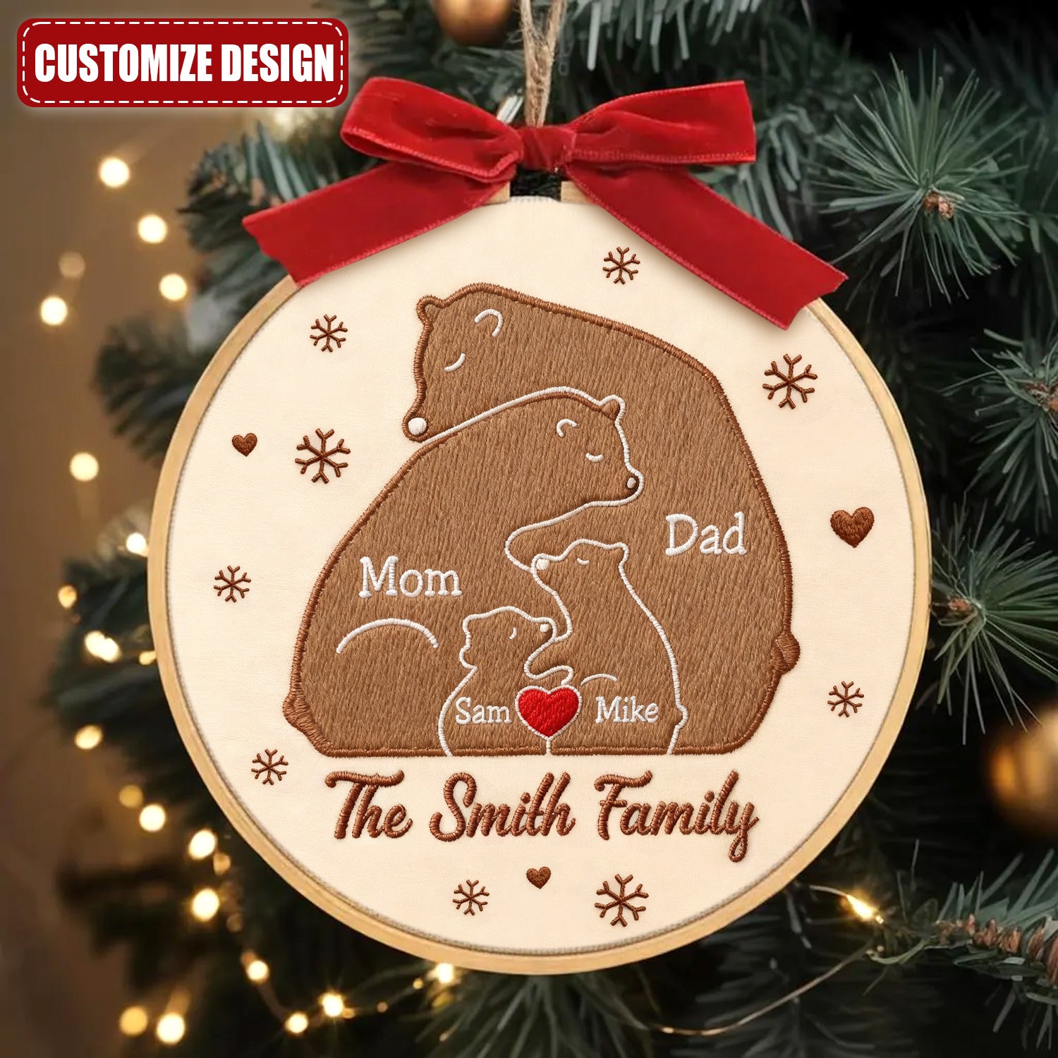 Personalized Bear Family Puzzle Embroidery Hoop Ornament, Family Christmas Ornament, Gift for Parents