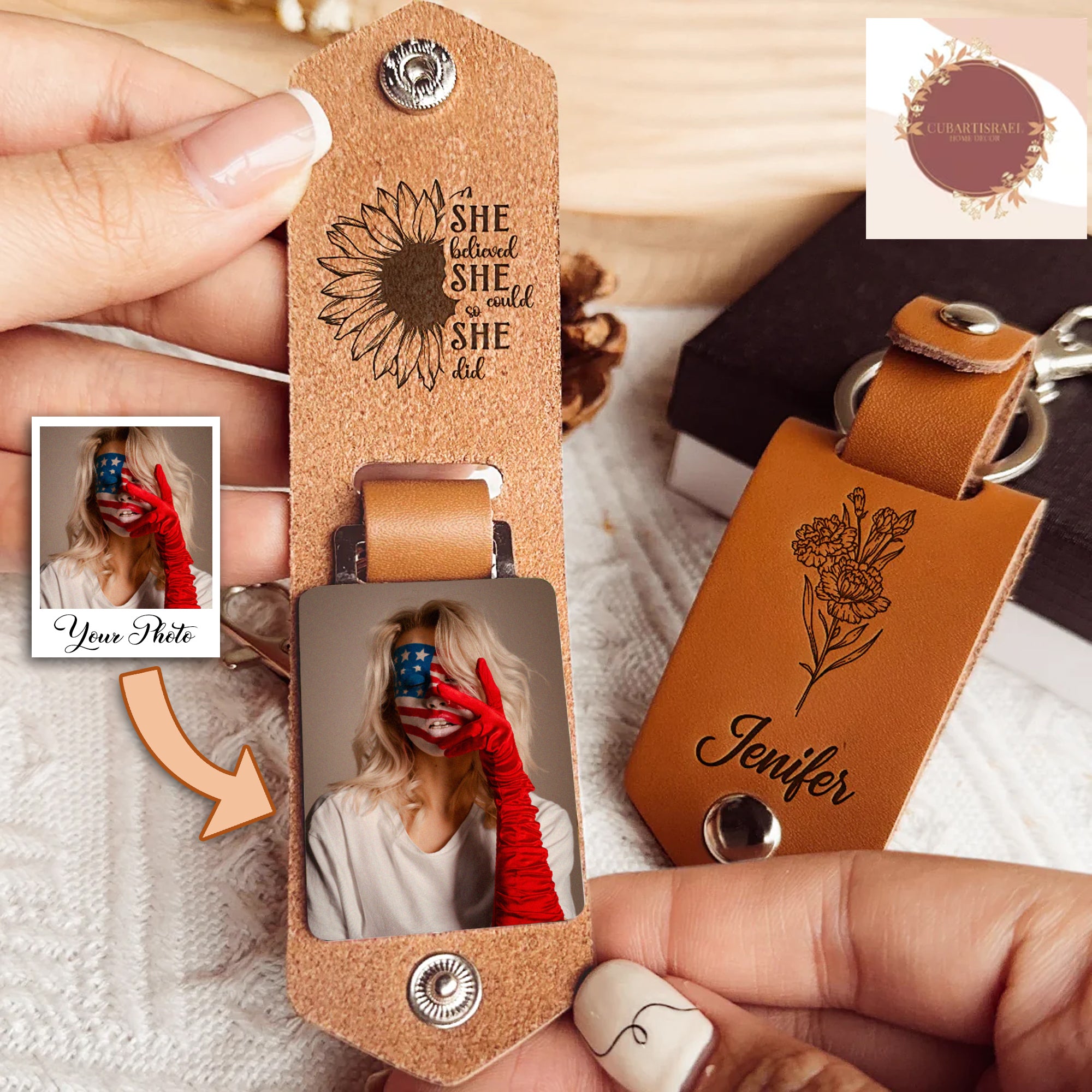 Sometimes You Forget You're Awesome Personalized Photo Leather Keychain, Gift For Mom