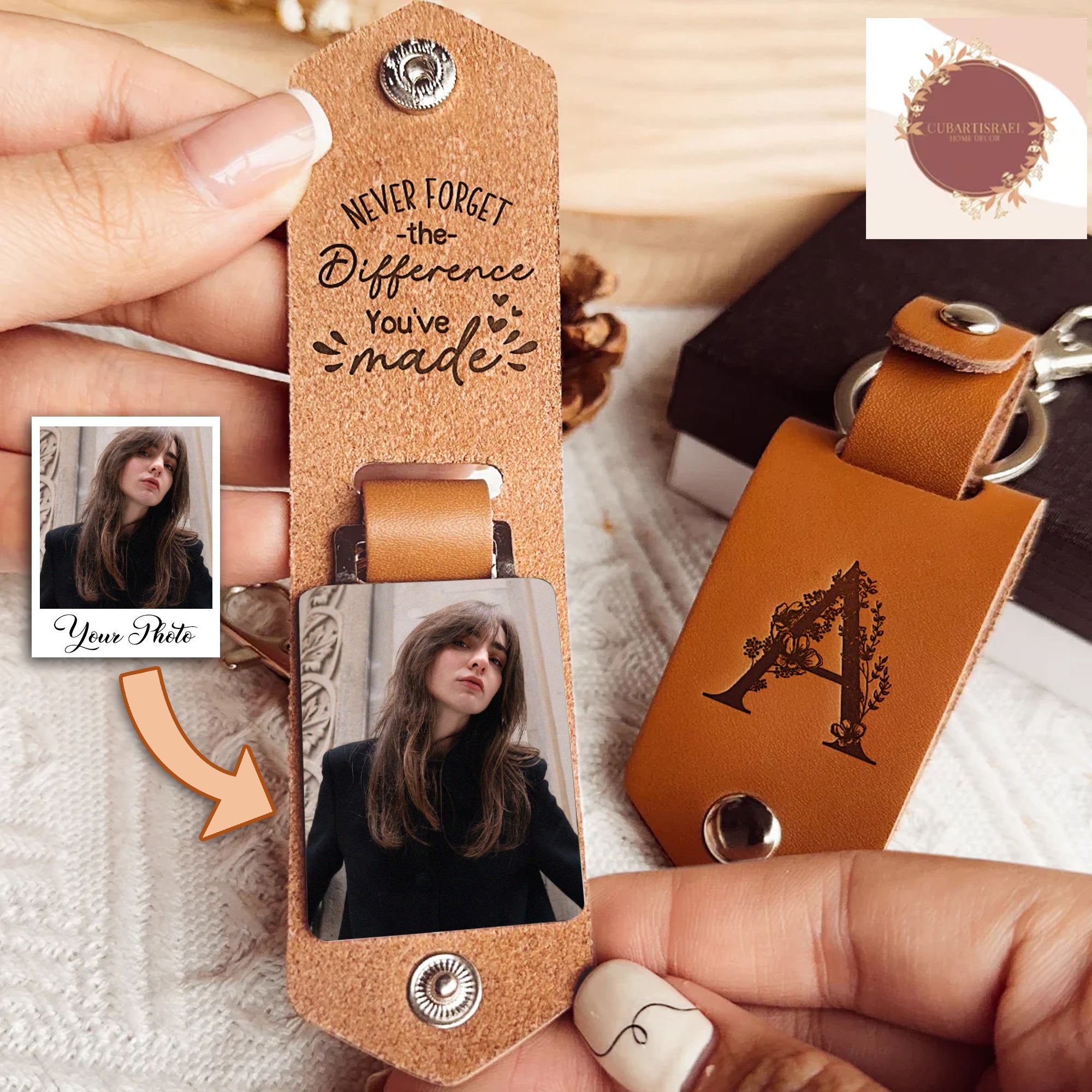 Thank You Gifts For Employees Personalized Photo Leather Keychain, Gift For Coworkers