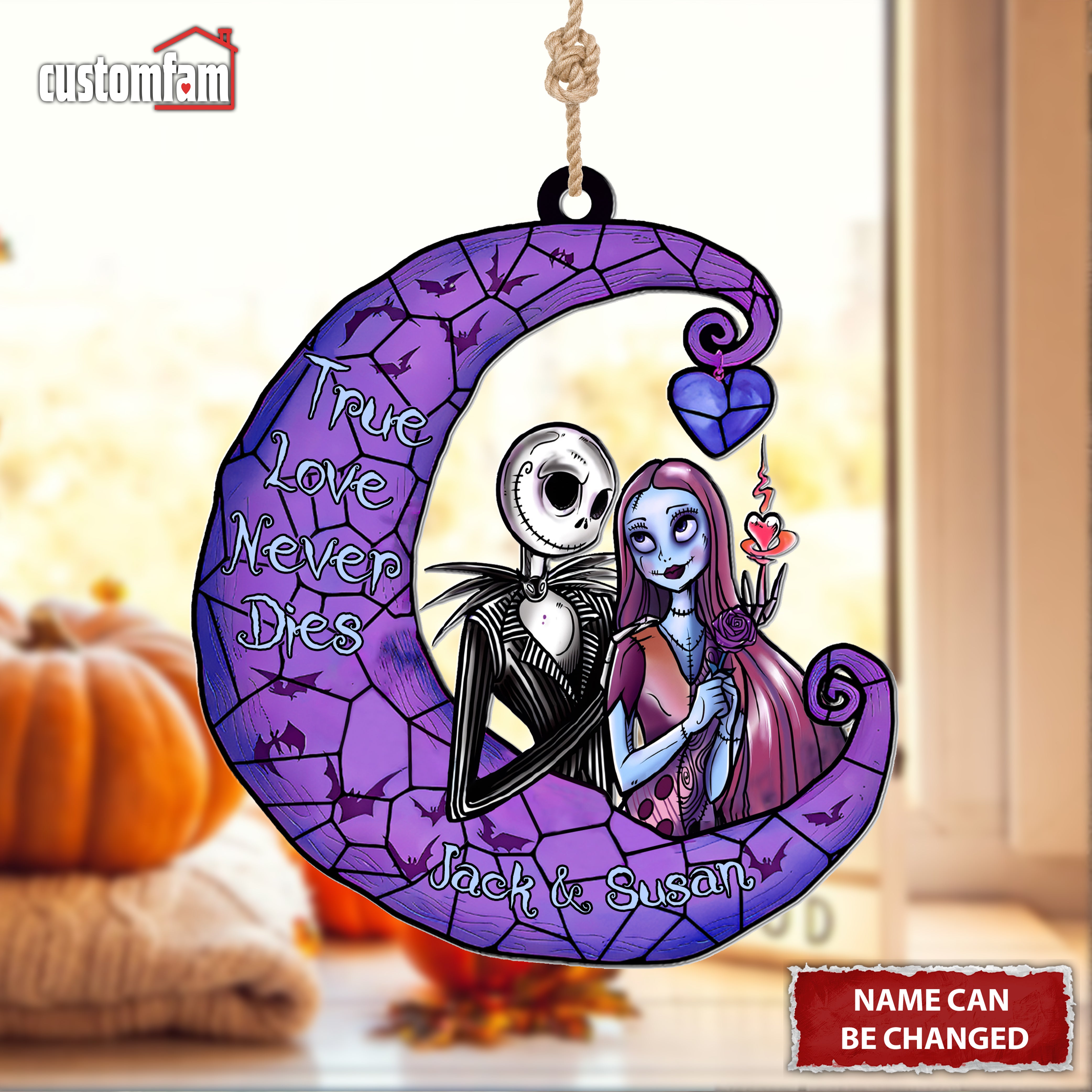 True Love Never Dies Personalized Halloween Hanging Suncatcher, Halloween Decor