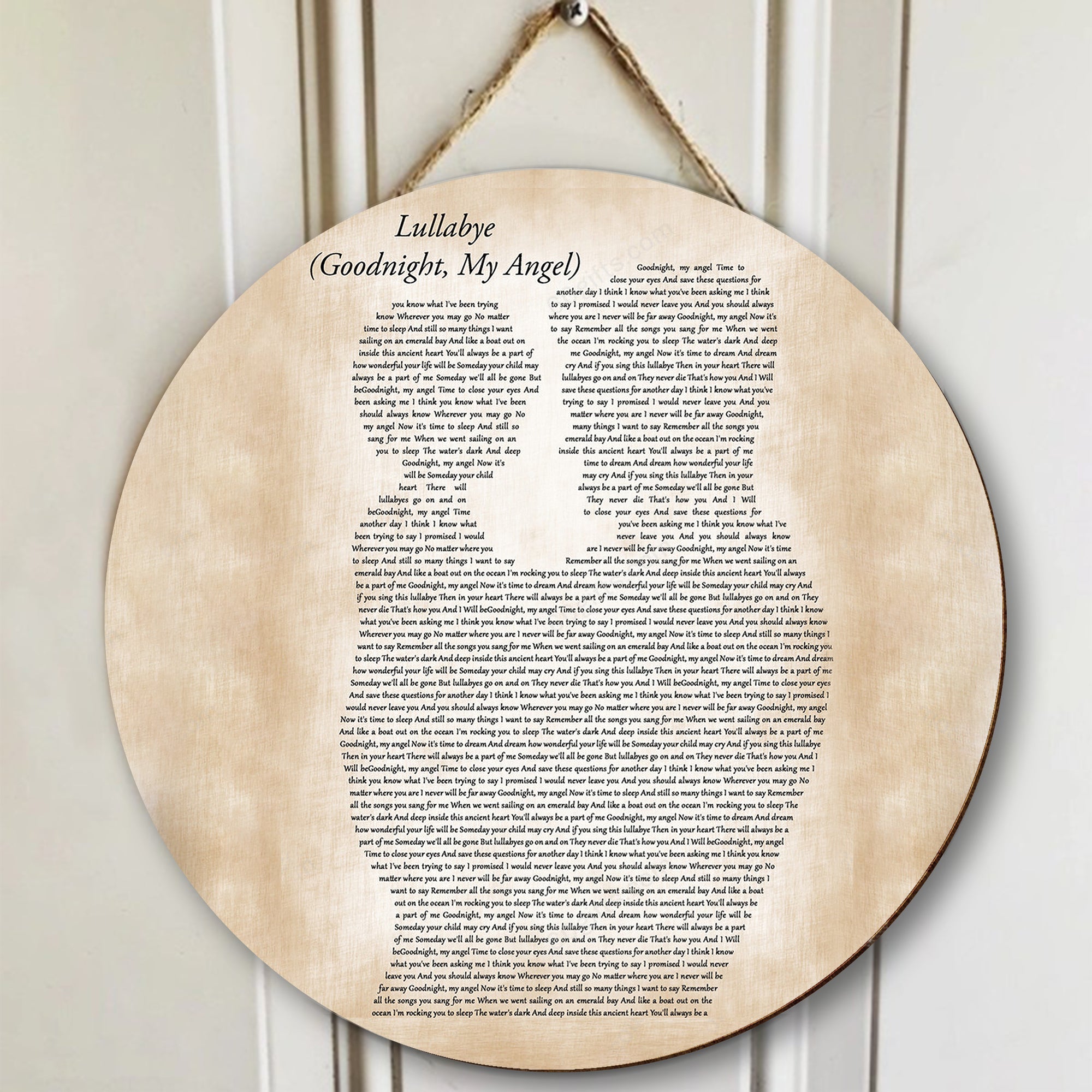 Billy Joel Lullabye (Goodnight, My Angel) Father & Child Song Lyric Music Art Print Round Wood Sign, Wood Signs For Home