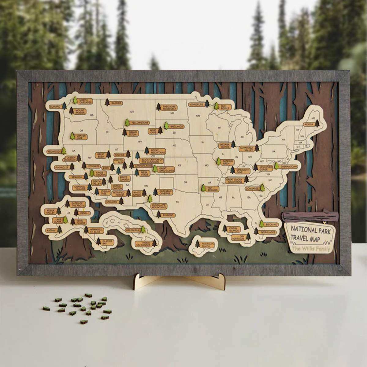 Custom Nation Map Custom National Park Map In Usa, Wooden Travel Map, National Park Trac ...