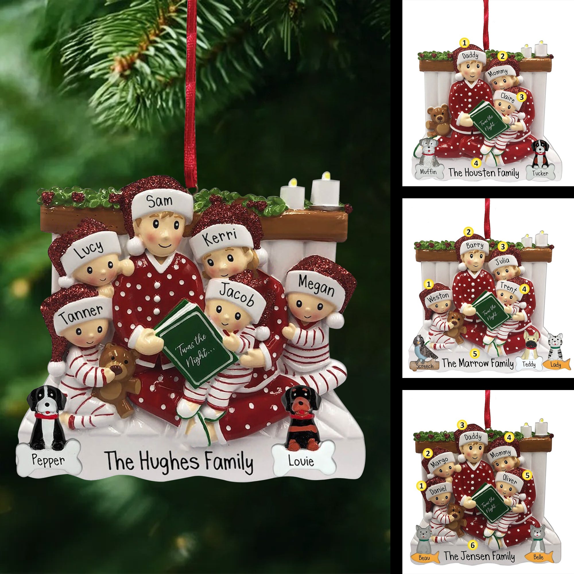 Night Before Christmas Reading Custom Family Resin Christmas Ornaments, Gift for Family