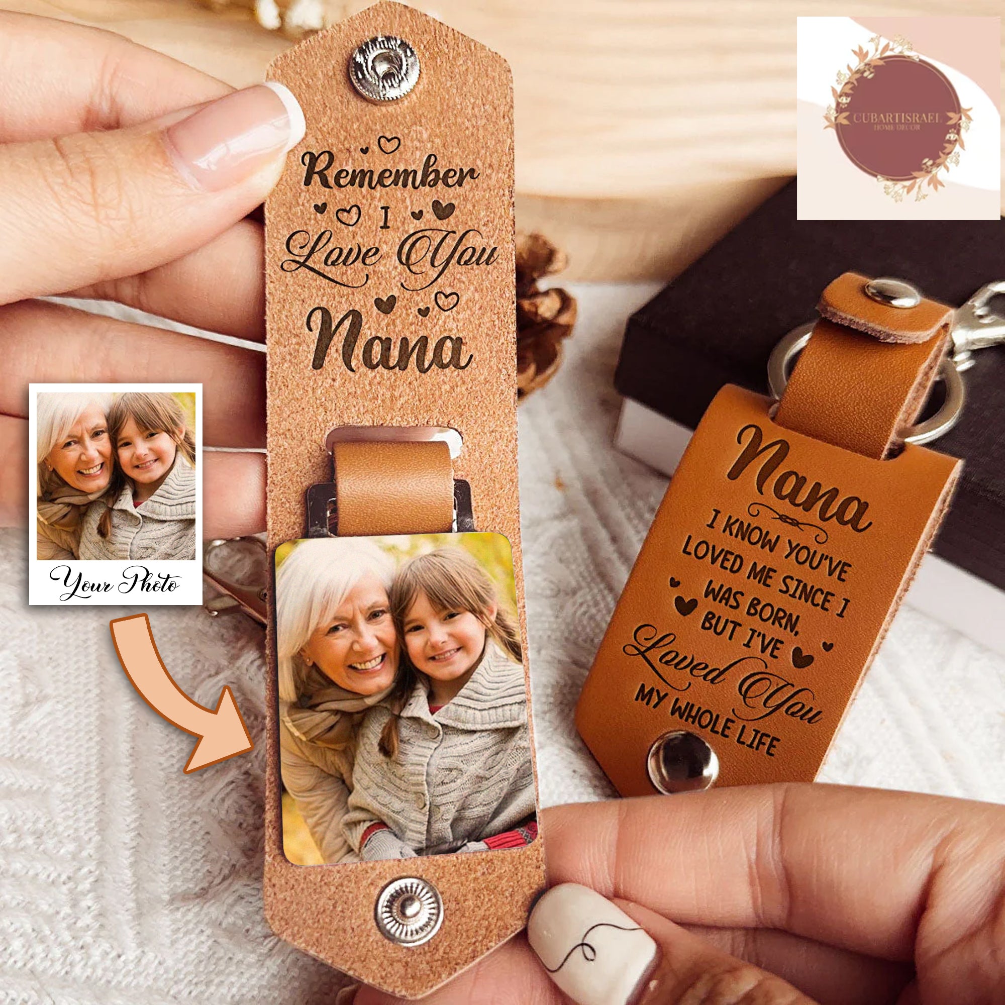 Nana I've Loved You My Whole Life Personalized Photo Leather Keychain, Gift for Grandma