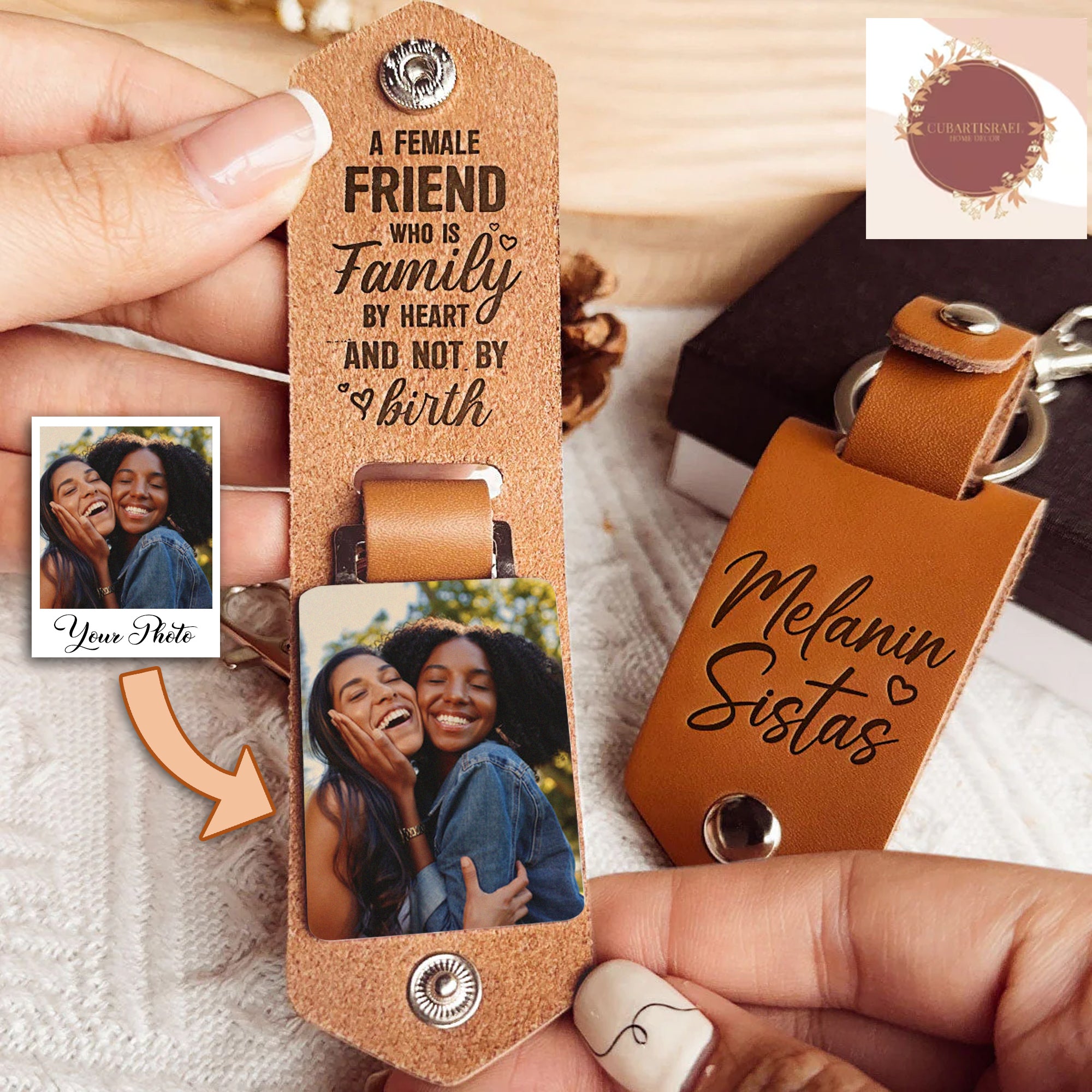 Melanin Sistas Personalized Photo Leather Keychain, Gift for Friends