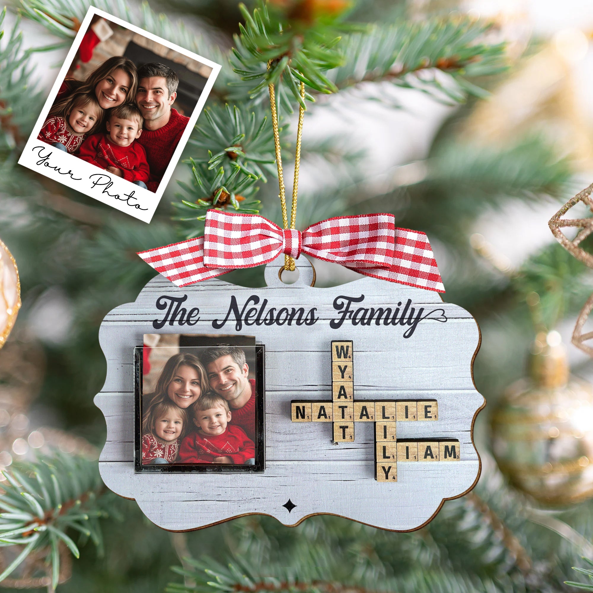 Personalized Family Name And Picture Christmas Ornament, Wood Ornament, Christmas Decor