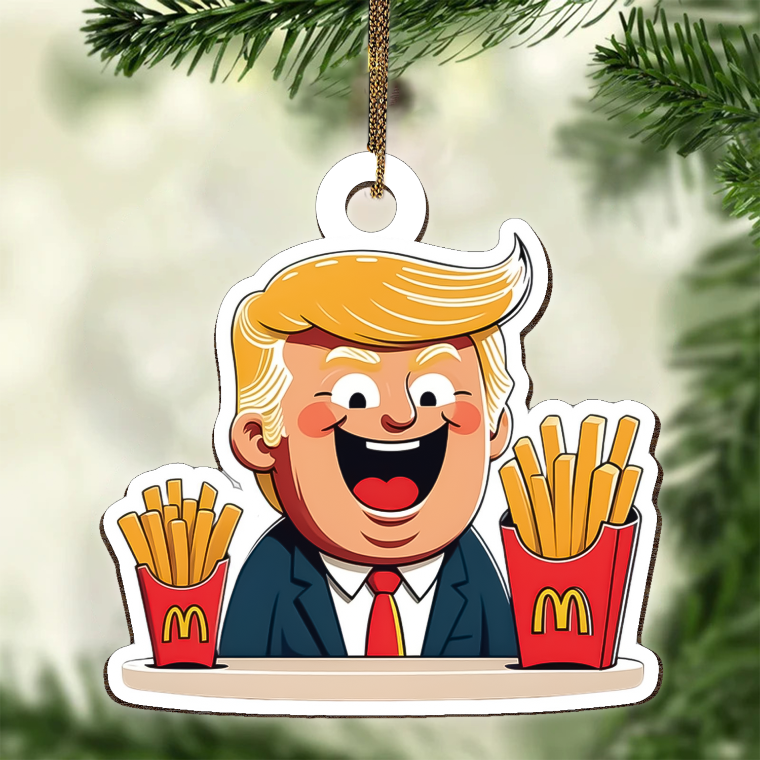 Trump2024 Fries Funny Acrylic Christmas Ornament, Trump 47th President Gifts