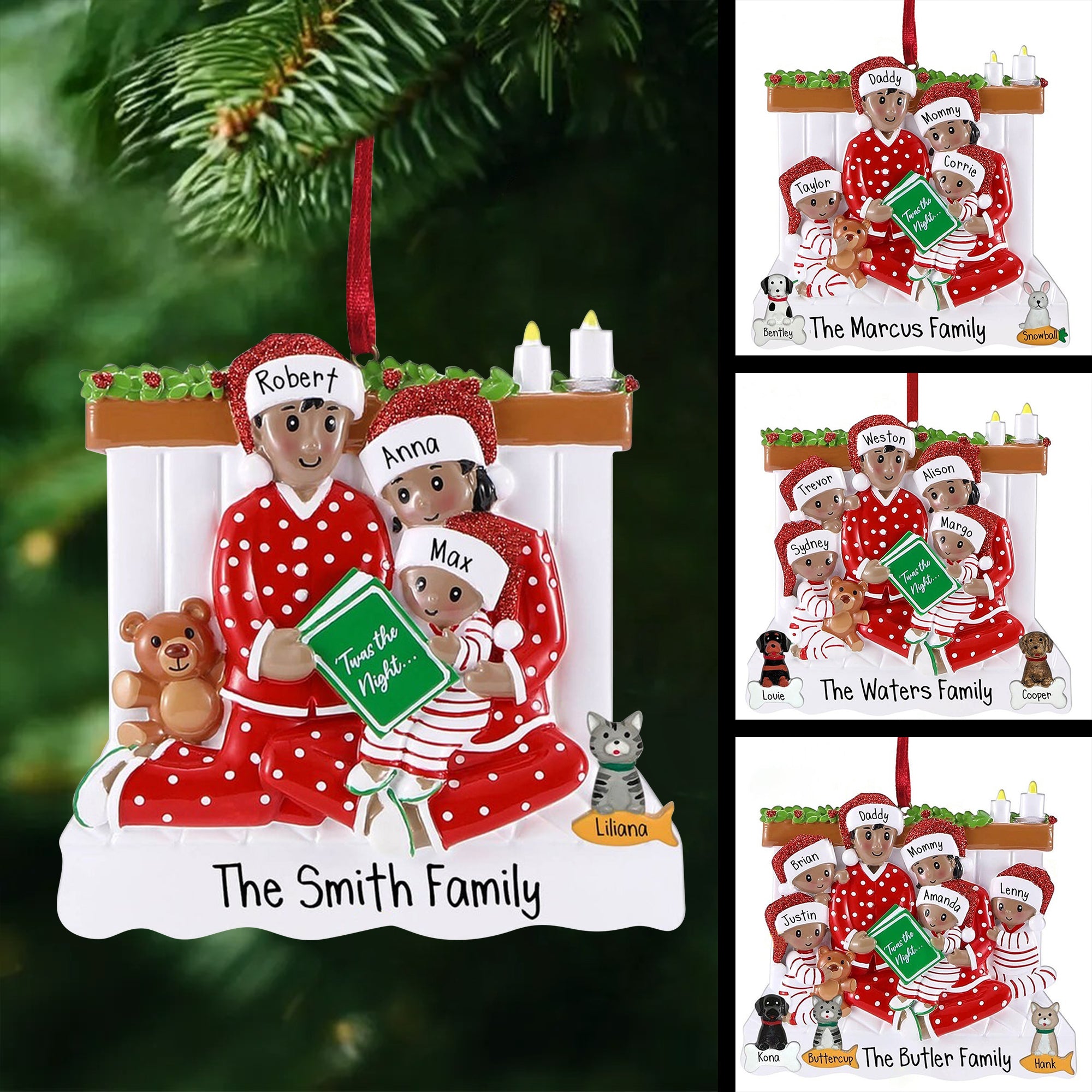 Night Before Christmas Reading Personalized Family Resin Christmas Ornaments, Gift for Family