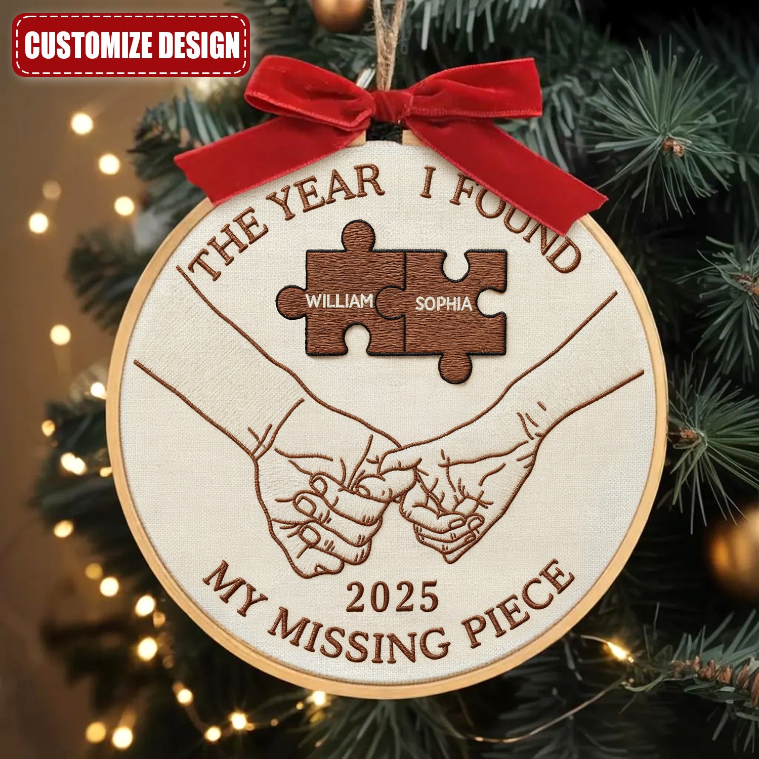 The Year I Found My Missing Piece Embroidery Hoop Ornament, Couple Christmas Ornament, Newly Wed Gift