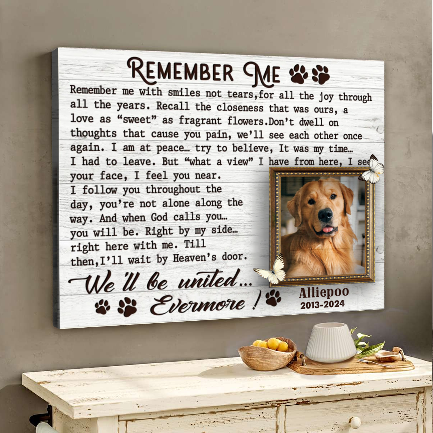 Remember Me Custom Photo Memorial Canvas Wall Art, Gifts For Loss Of Dog