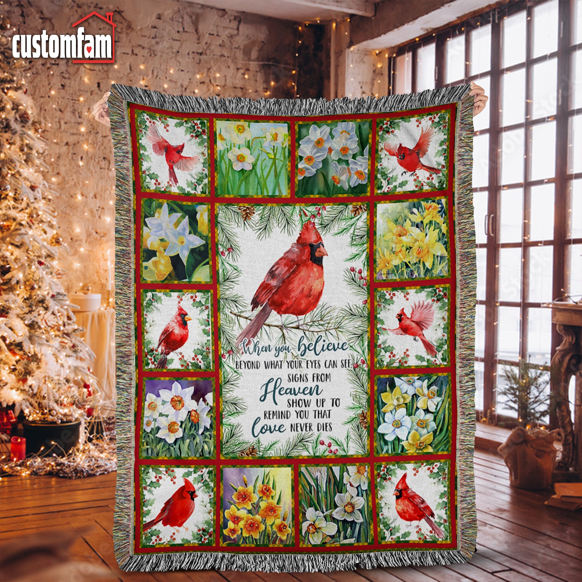 When You Believe Beyond What Your Eyes Can See Personalized Christmas Cardinal Blanket, Memorial Gifts