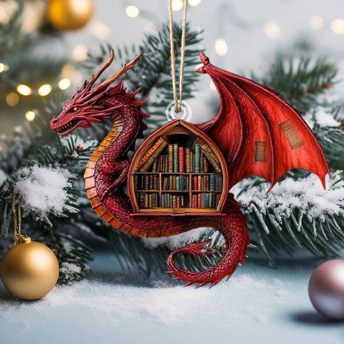 Dragon Book Acrylic Ornament, Unique Christmas Gift For Dragon Lovers