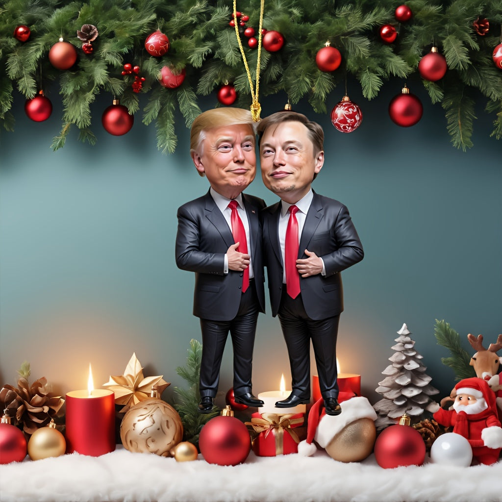 Trump2024 With Musk Acrylic Ornament, Funny Political Gift 2024, Christmas Ornament