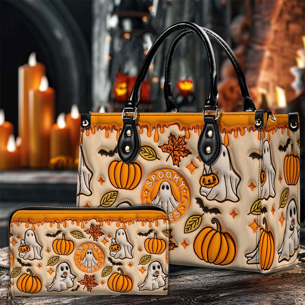 Spooky Vibe Halloween Custom Cute Orange Ghost Purse