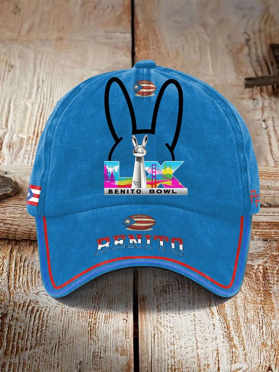 Bad Bunny Benito Bowl Half Time Puerto Rico Black Flag Snapback, Super Bad 2026 Iconic Performance, Baseball Hat Cap