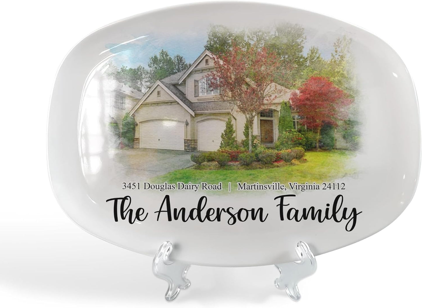 Personalized Watercolor House Portrait Platter, Custom Photo First Home Platter Serving Plates, Mother's Day Gift, Housewarming Gift