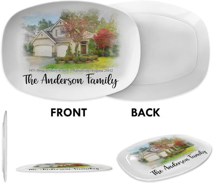 Personalized Watercolor House Portrait Platter, Custom Photo First Home Platter Serving Plates, Mother's Day Gift, Housewarming Gift