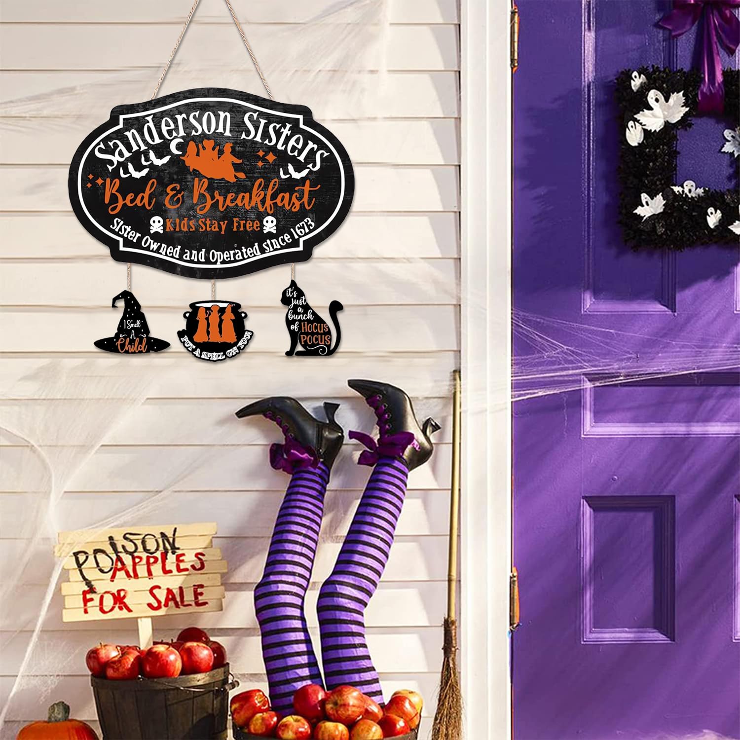 Halloween Witches Hocus Pocus Door Welcome Sign, Sanderson Sisters Wooden Hanging Sign