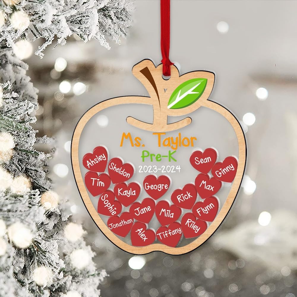 Personalize Teacher Ornament, Customized Teacher Christmas 4D Shaker Ornament, Apple Teacher Ornaments, Custom for Teacher, Xmas Gifts