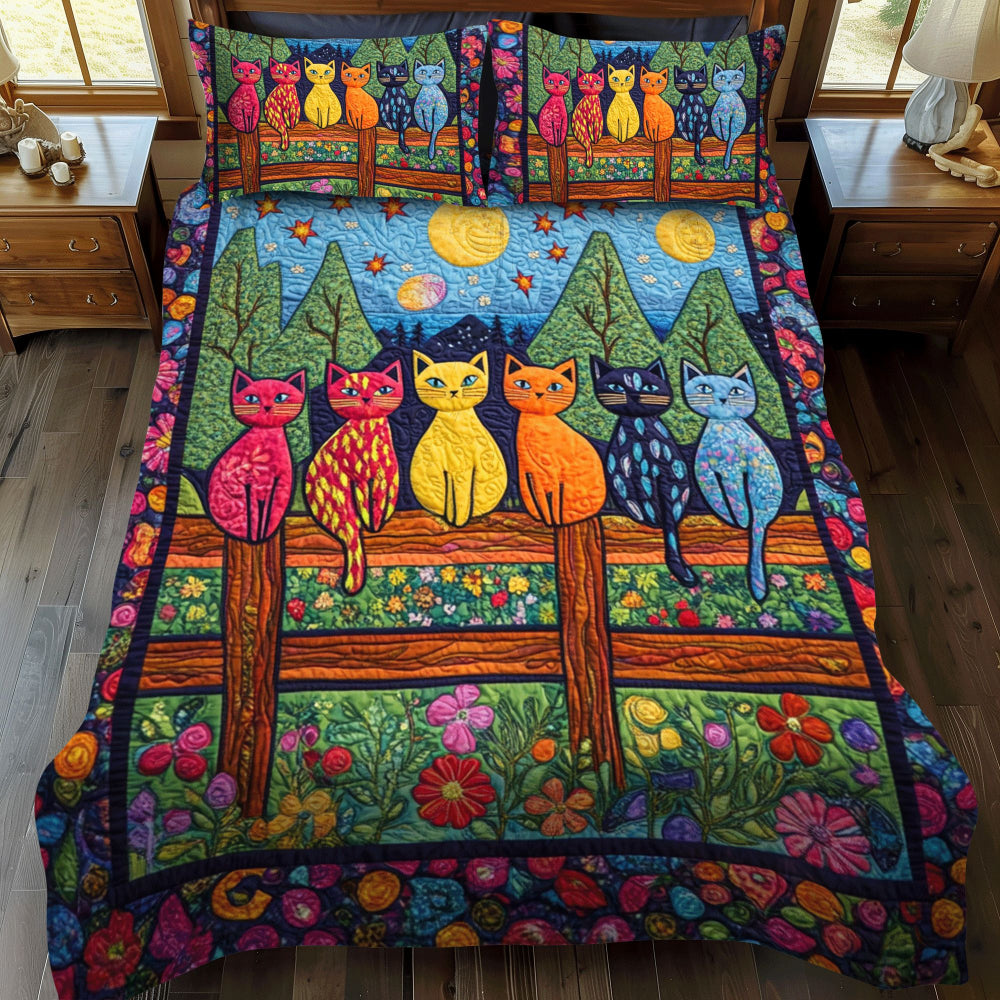 Artistic Cat Quilt Bedding Set, Bedding Set, Gift For Cat Lovers