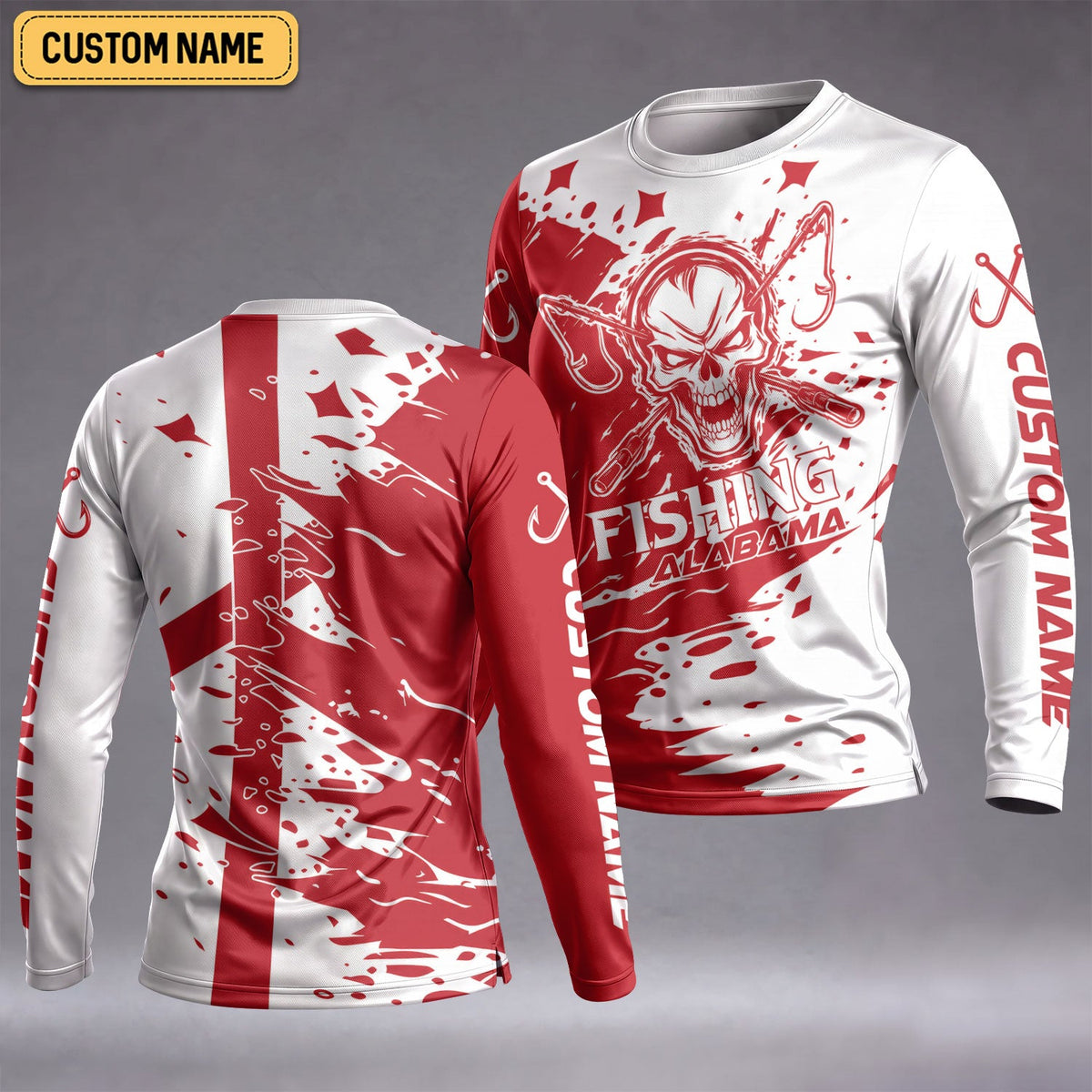 Alabama Skull Fishing Custom Name UPF Shirt, Long Sleeve Fishing Shirt, Womens Fishing Apparel