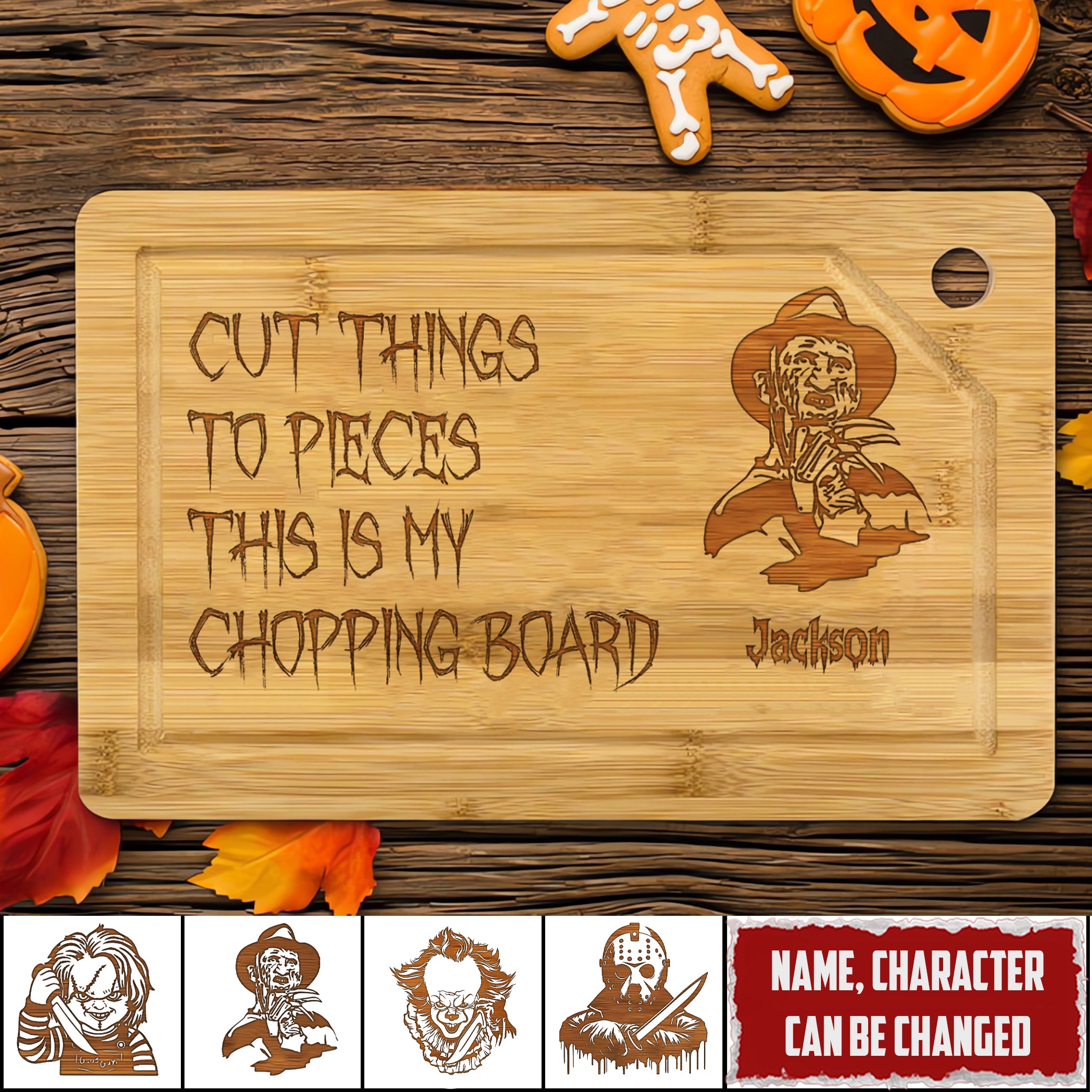 Cut Things To Pieces This Is My Chopping Board Halloween Engraved Personalized Cutting Board, Horror Movie Gift