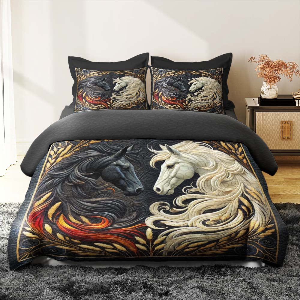 Personalized Horse Couple Quilt Bed Sets, Couple Bedding Set, Valentine Gift For Couple