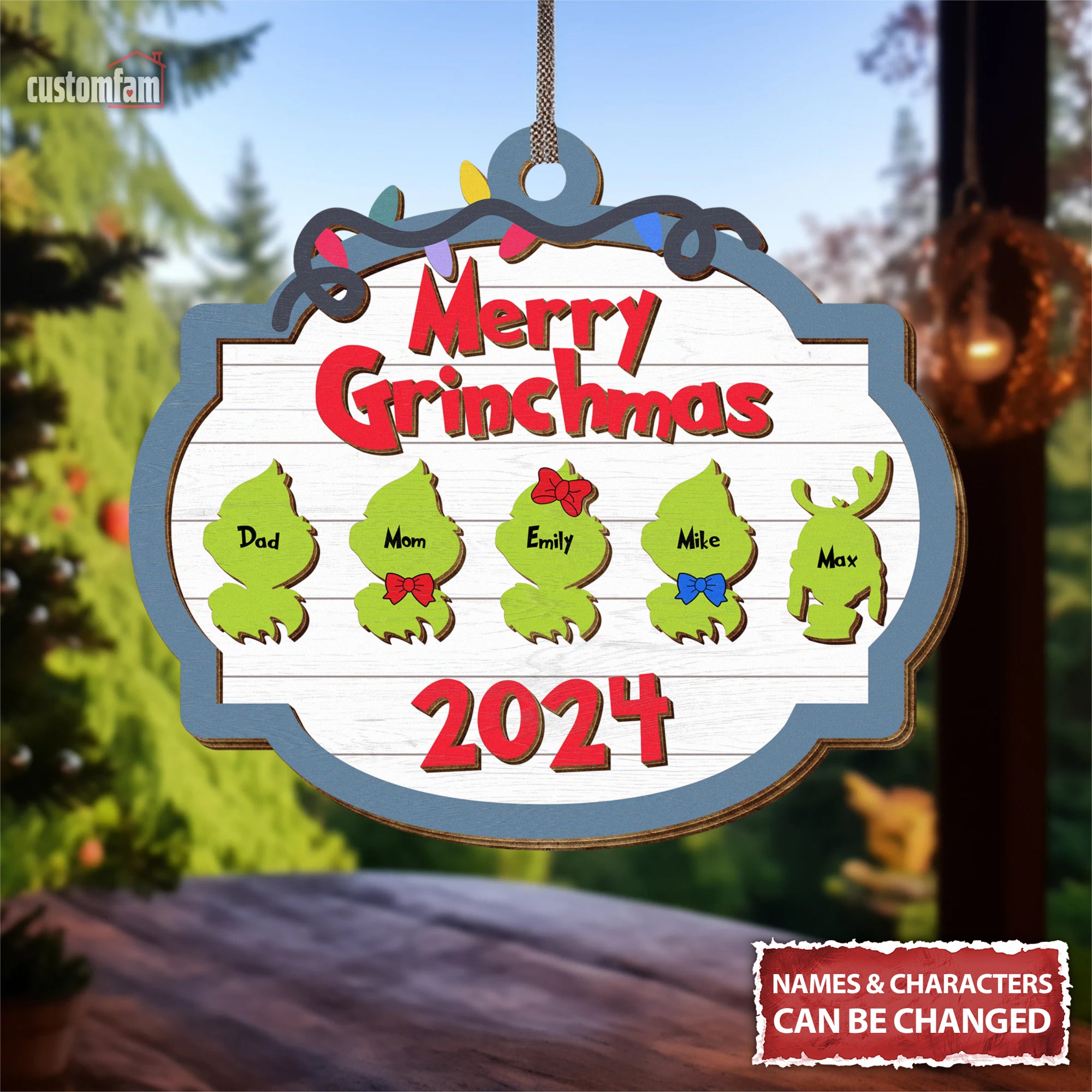 Merry Grinchmas 2024 Personalized 2 Layered Wooden Christmas Signs, Family Gift