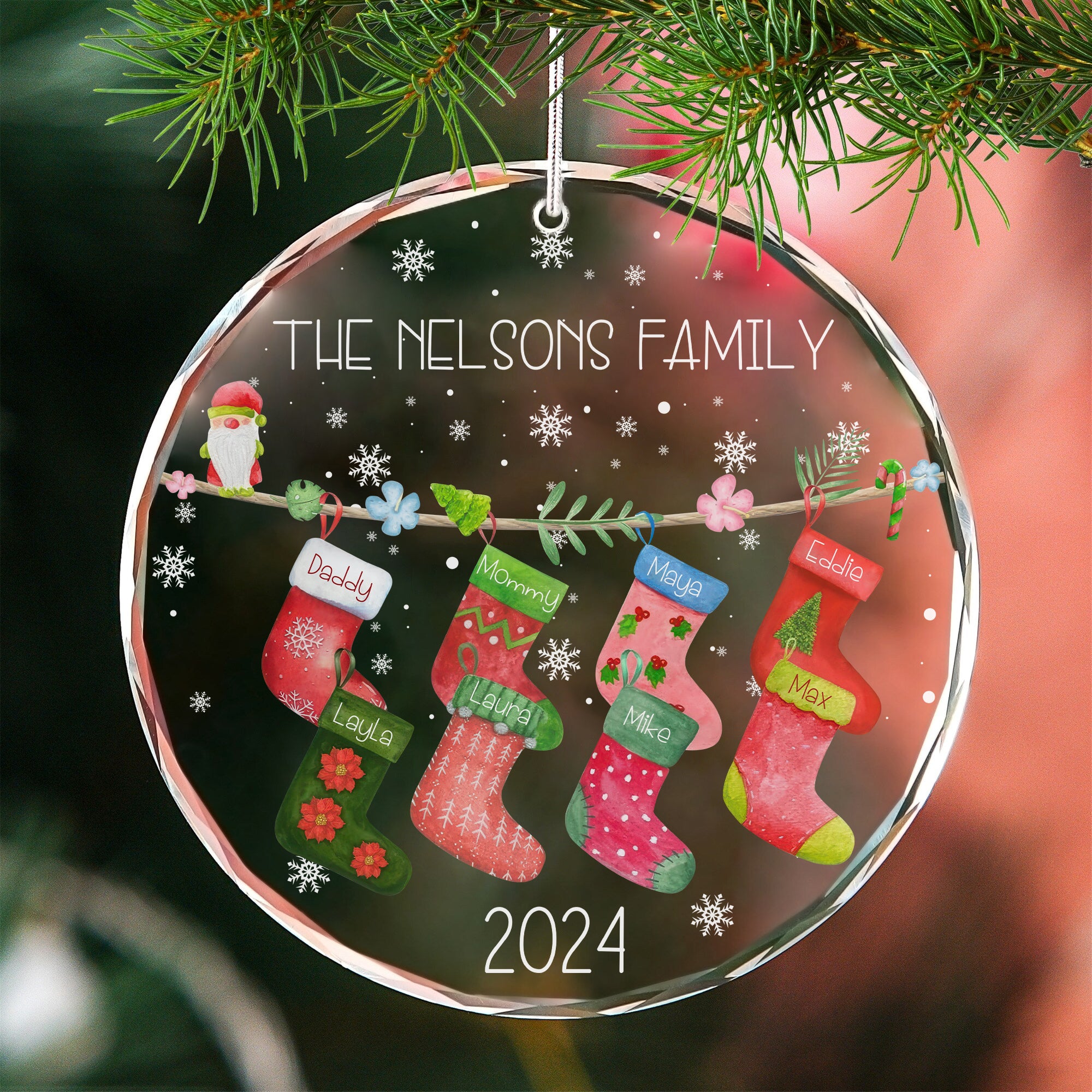 Custom Stockings Christmas Glass Ornament, Christmas Gift For Family