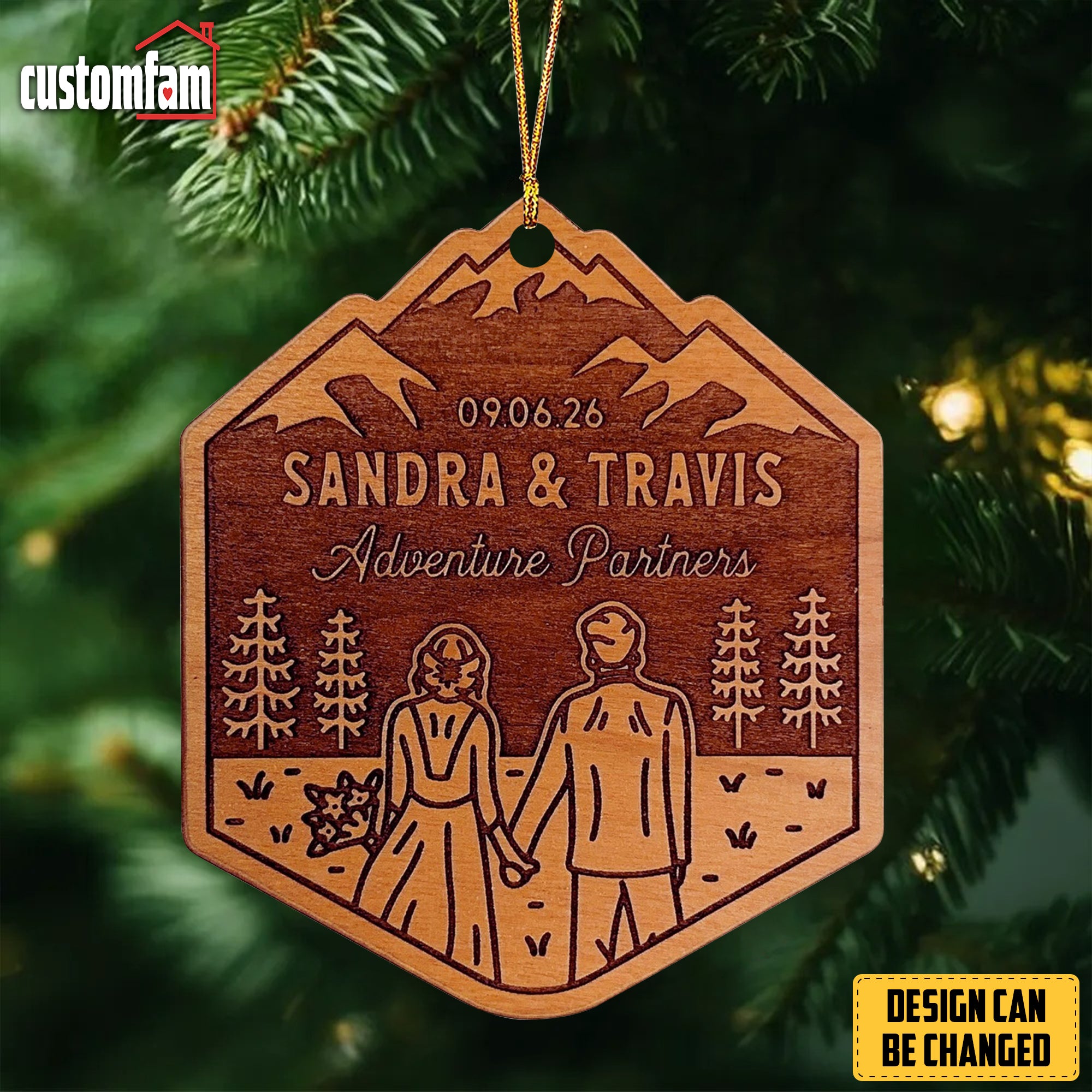 Personalized Bride & Groom Ornament, Custom Wood Door Sign, Gifts For Camping Lovers