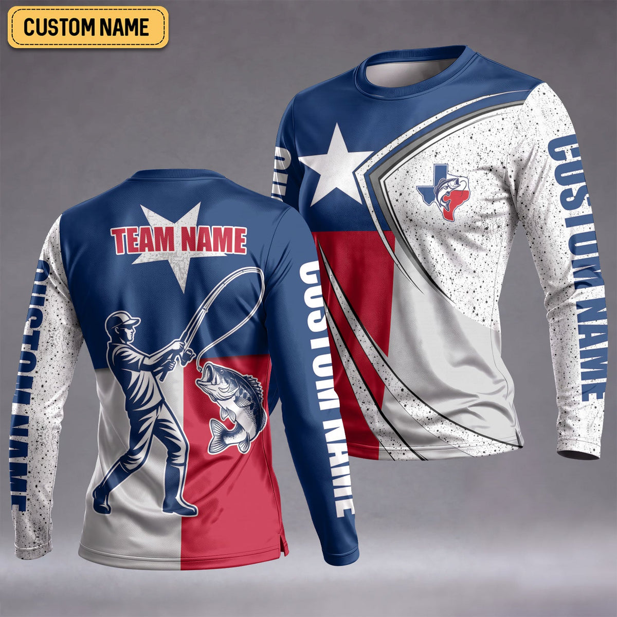 Texas Flag Bass Angler Custom Team UPF Shirt, Performance Fishing Shirt, Womens Fishing Tee