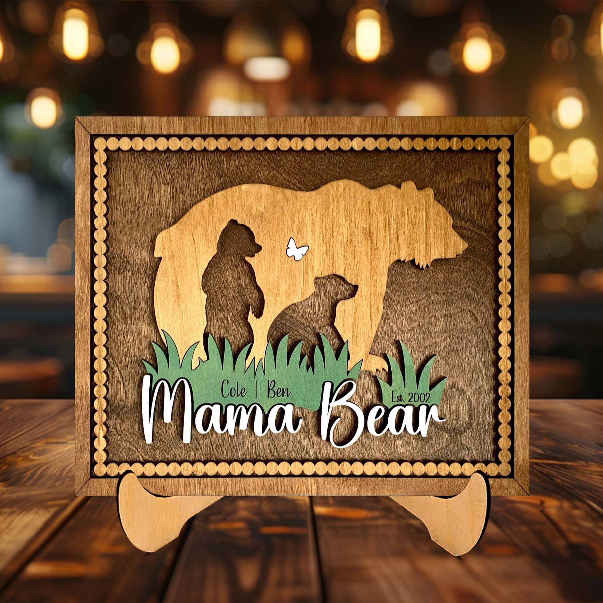 Mama Bear Custom Wood Sign With Kids Names, Mother's Day Gift