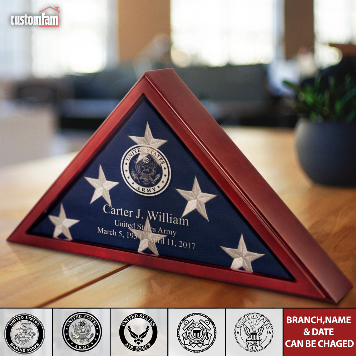 Personalized Wooden Military Burial Display Flag Case, Veteran Memorial Funeral Flag Shadow Box