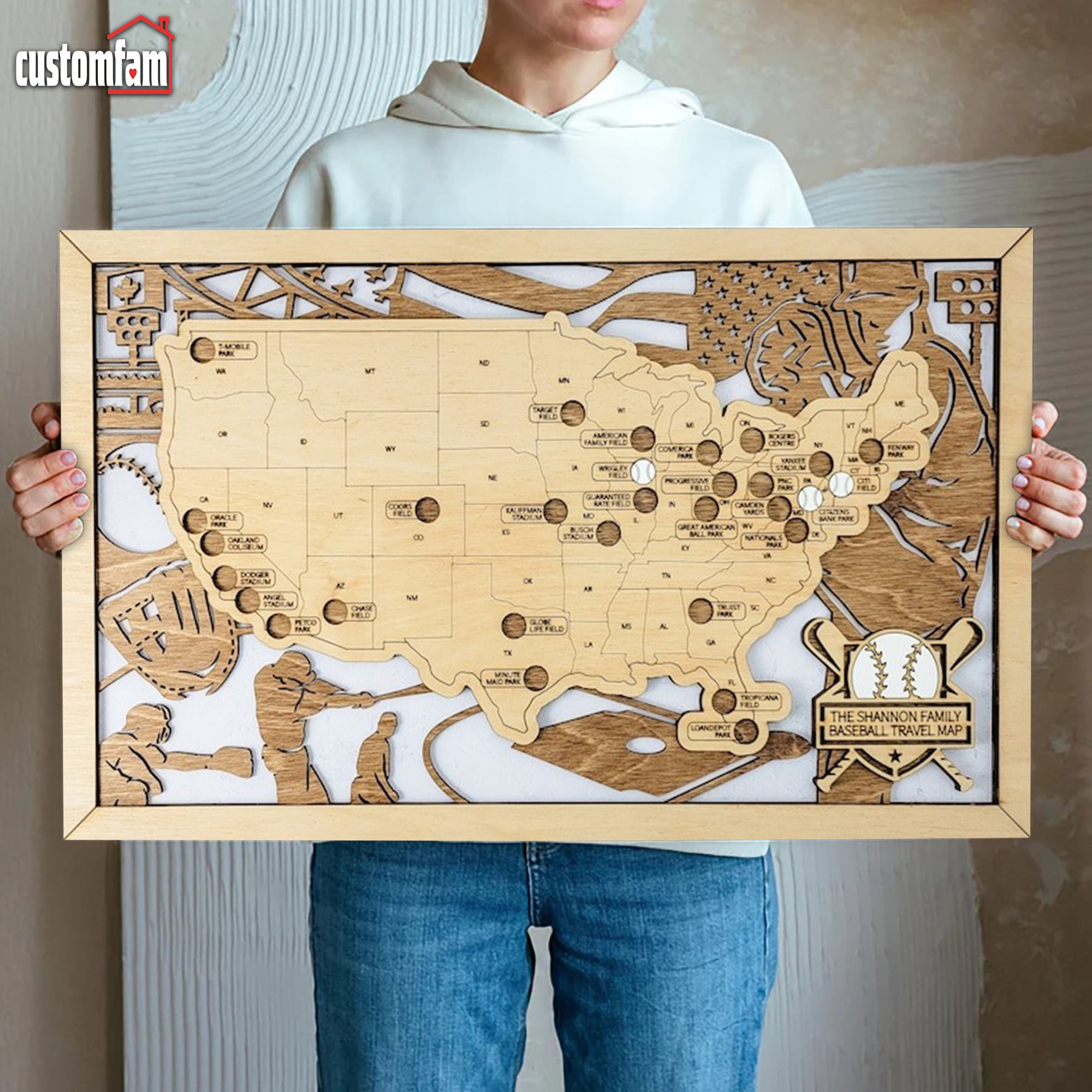 Baseball Stadium Map, Custom Wooden Map, Gift For Baseball Lovers