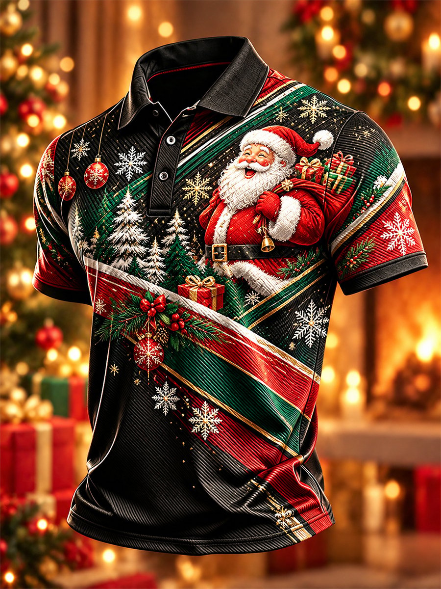 Jolly Santa Gift Sack Christmas Polo Shirt for Men