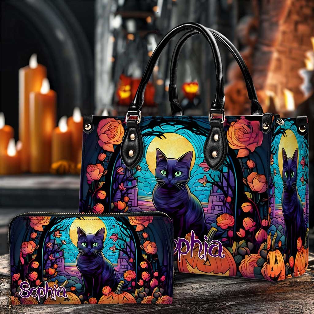 Spooky Pumpkin Vibe Halloween Leather Handbag, Witchy Purse