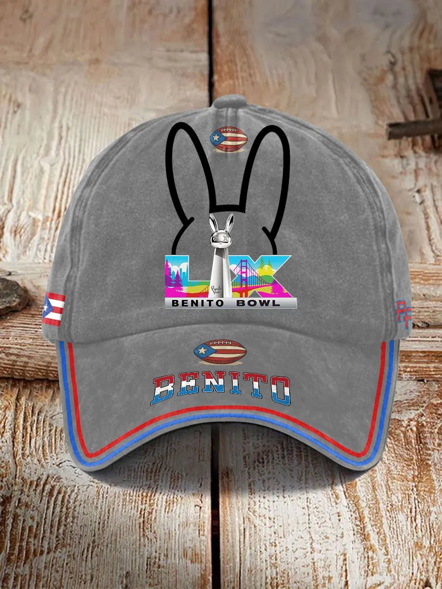 Puerto Rico Benito Bowl LX Bunny Frog Printed Hat, Bad Bunny Un Baile Inolvidable Halftime Gear, Baseball Hat Cap