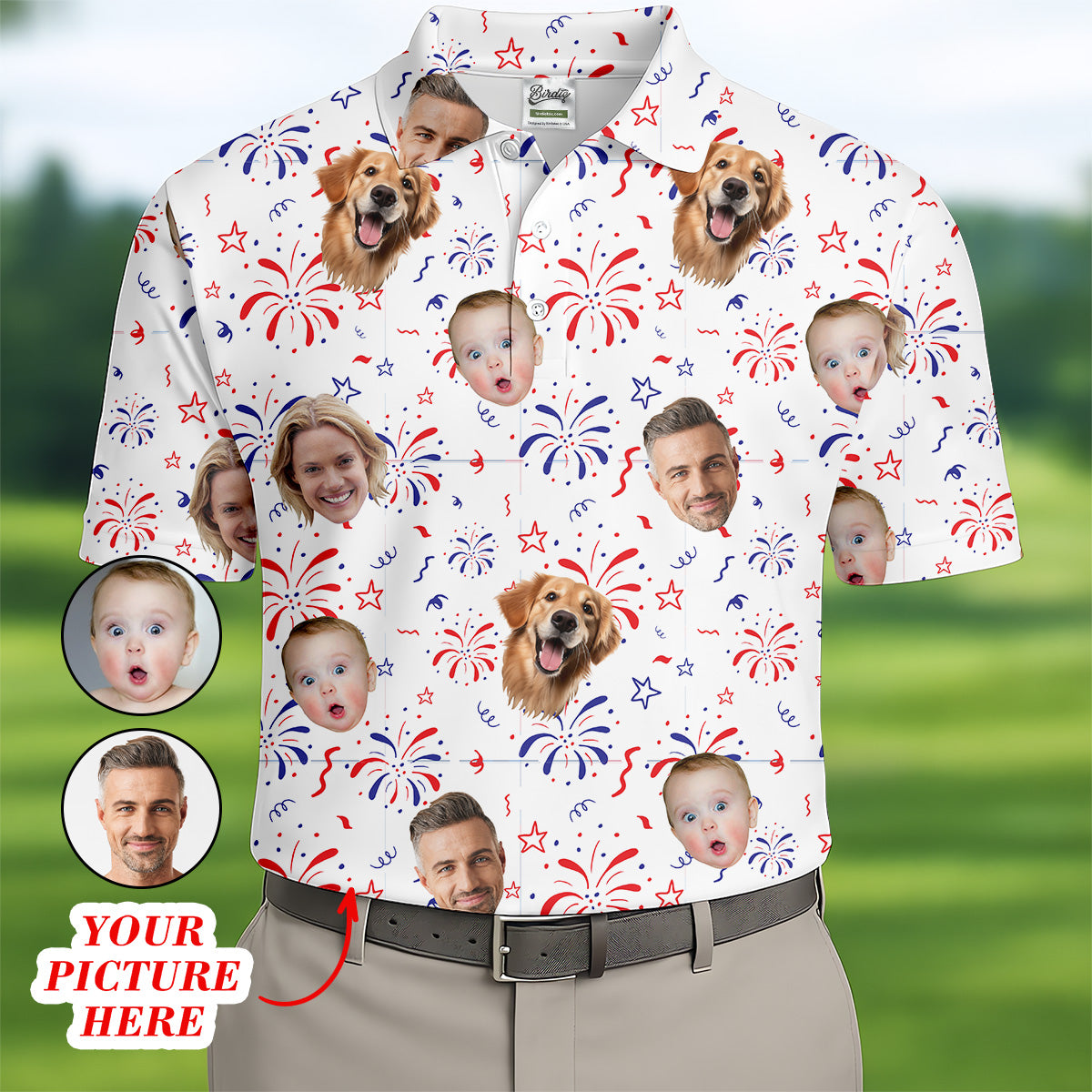 4th Of July Custom Face Shirts, Shirts With Faces On Them, Men's Golf Polo Shirt, USA Golf Shirt
