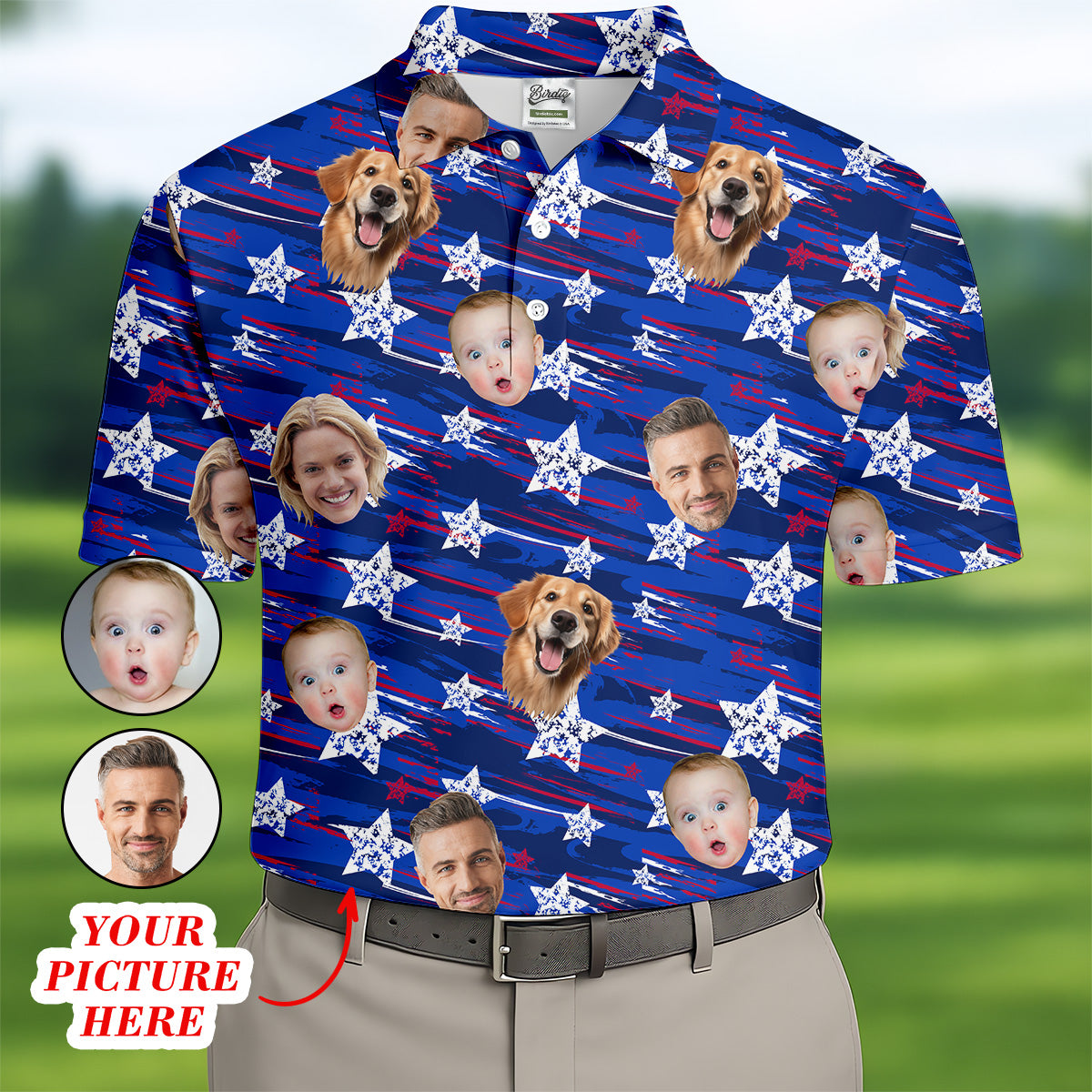 Independence Day Custom Shirts With Faces, Patriotic Golf Shirt, Men's Golf Polo Shirt, USA Golf Shirt