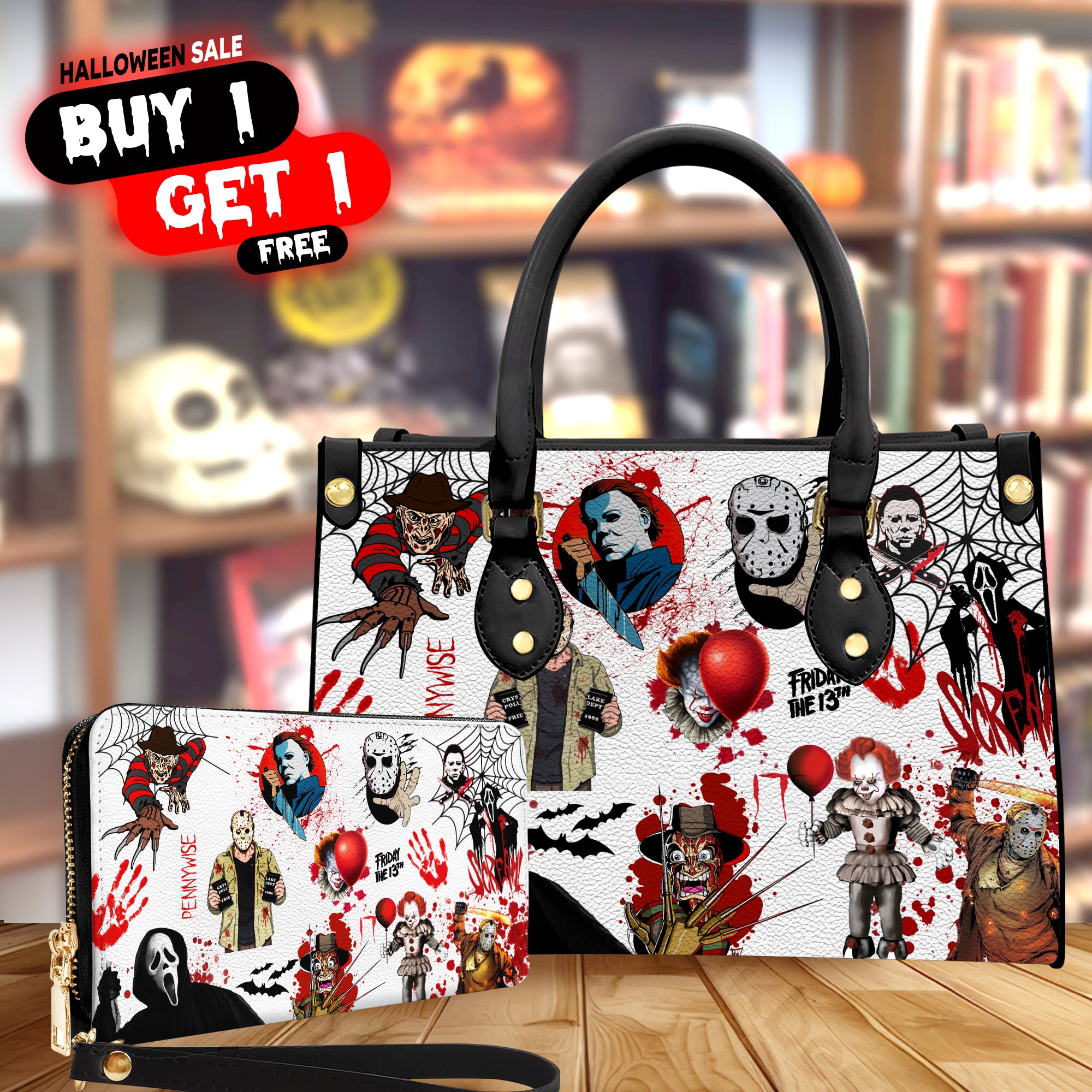 Halloween Horror Movie Characters Leather Bag, Gift For Her