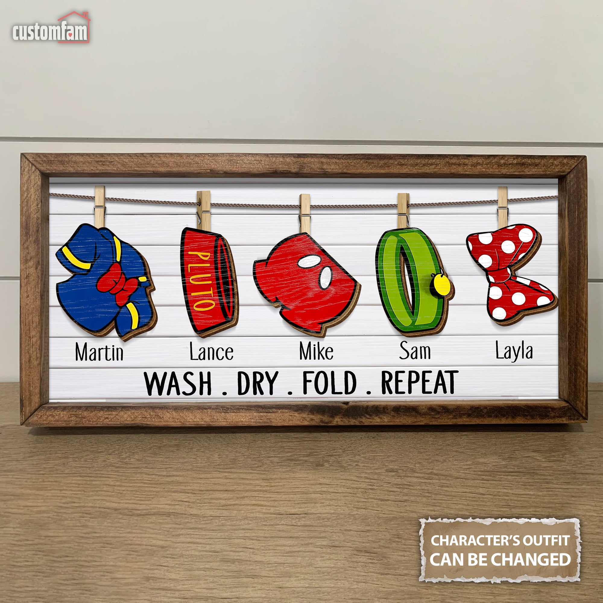 Personalized Mickey Laundry 3D Wooden Sign, Disney Gifts